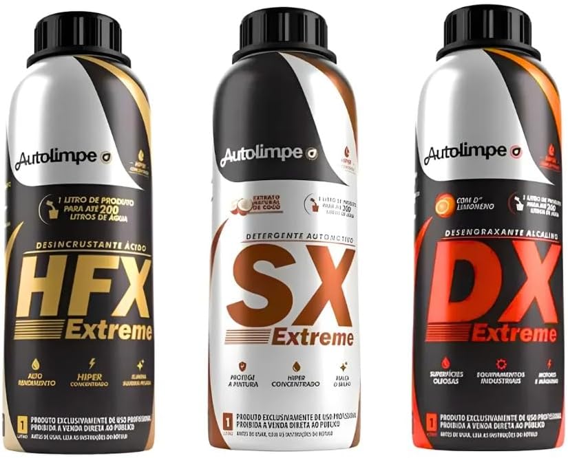 Autolimpe Extreme Cleaning Kit – 3x 1L (HFX Acid Cleaner, DX Alkaline Degreaser, SX Automotive Detergent)