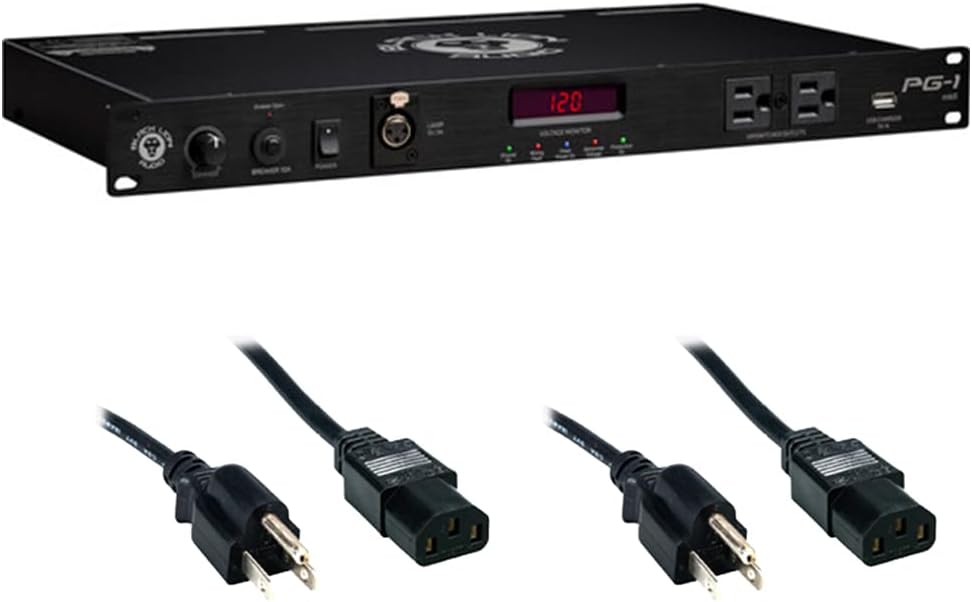 Black Lion Audio PG-1 mkII 10-Outlet Rackmount Power Conditioner (1 RU) Bundle with 2x Comprehensive Cable PWC-BK-3 Molded Power Cable, Black