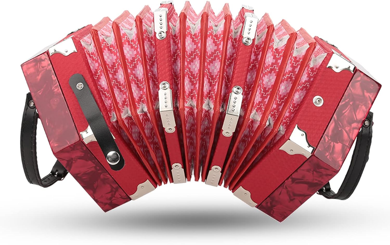 Professional Concertina, 20 Buttons Accordion with Strap and Carrying Bag Beginner Musical Instrument for Daily Practice Stage Performance(Red)