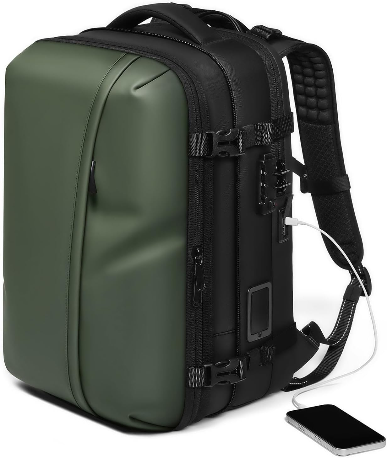 Vacuum Seal Backpack, 60L Expandable Air Compression System Water Carry On Backpack with Built in USB Vacuum Pump, for Travel Business Trips and Vacations (OD Green)