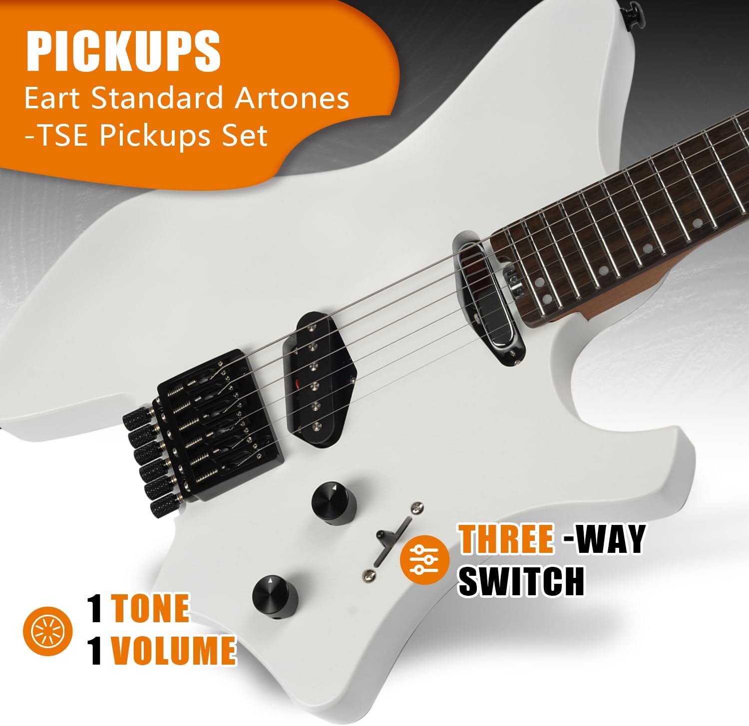 EART GW2T-SE Headless Electric Guitar, Solid Electric Guitar Roasted Mahogany Body with Roasted Canada Hard Maple Standard Artones-TSE Pickup,Satin Finish