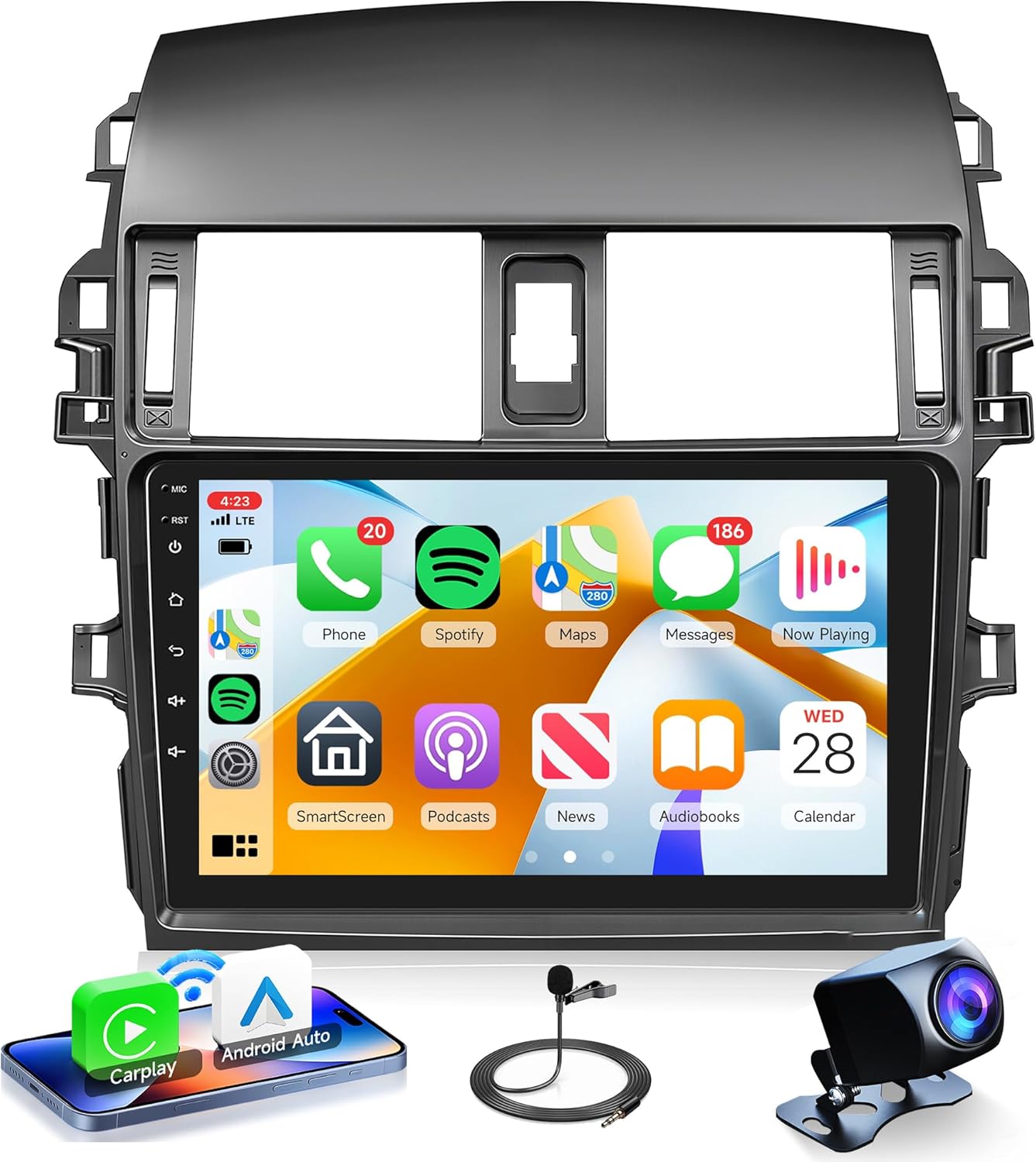 2G+64G Android Car Radio for Toyota Corolla 2009-2013, Rimoody Car Stereo Wireless Carplay and Android Auto GPS WiFi 9 Inch Touchscreen EQ Bluetooth FM/RDS SWC Mirror Link + Backup Camera