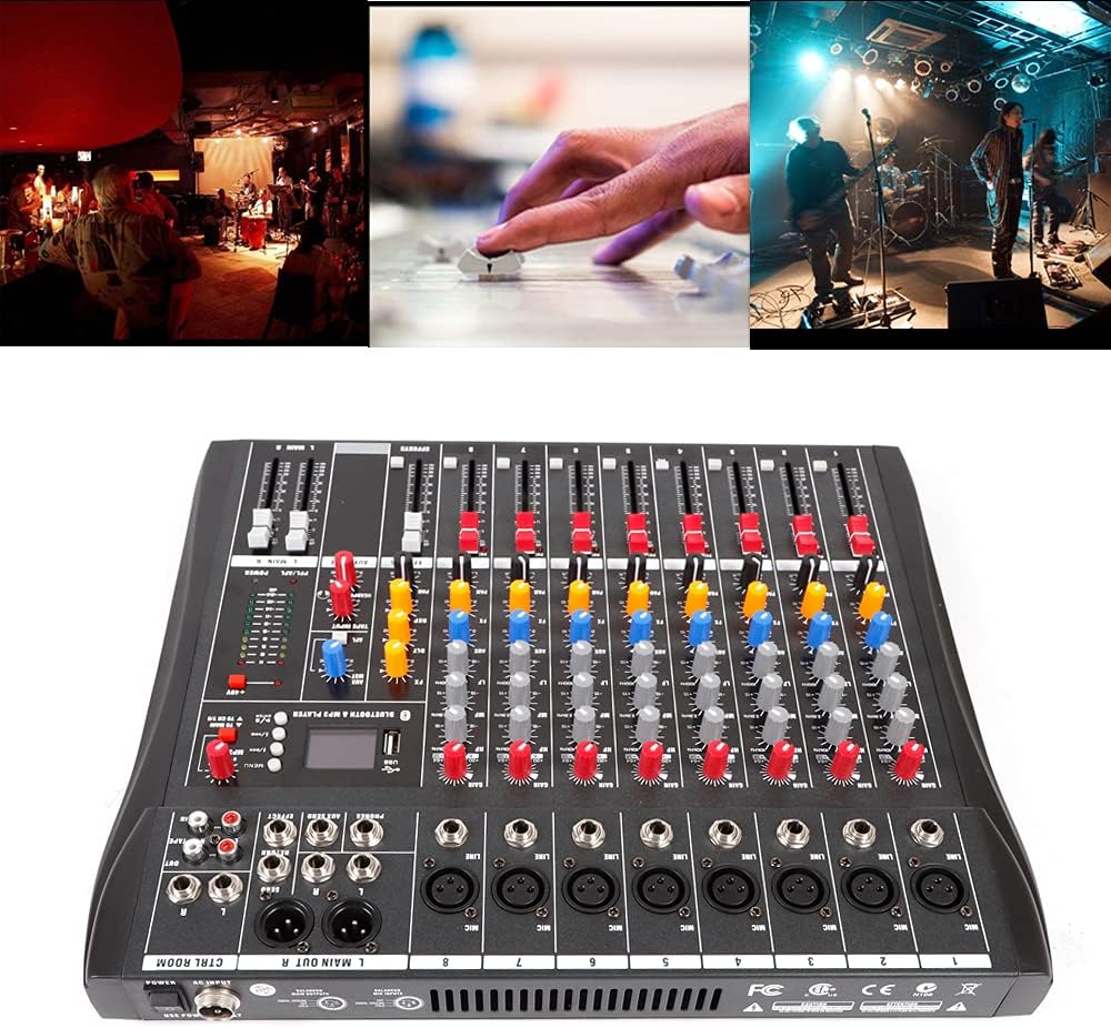 8 Channel Professional Mixer Sound Board Console Interface Digital USB MP3 Phantom Power Stereo DJ Studio FX Steel Chassis, USB Bluetooth Audio Mixer