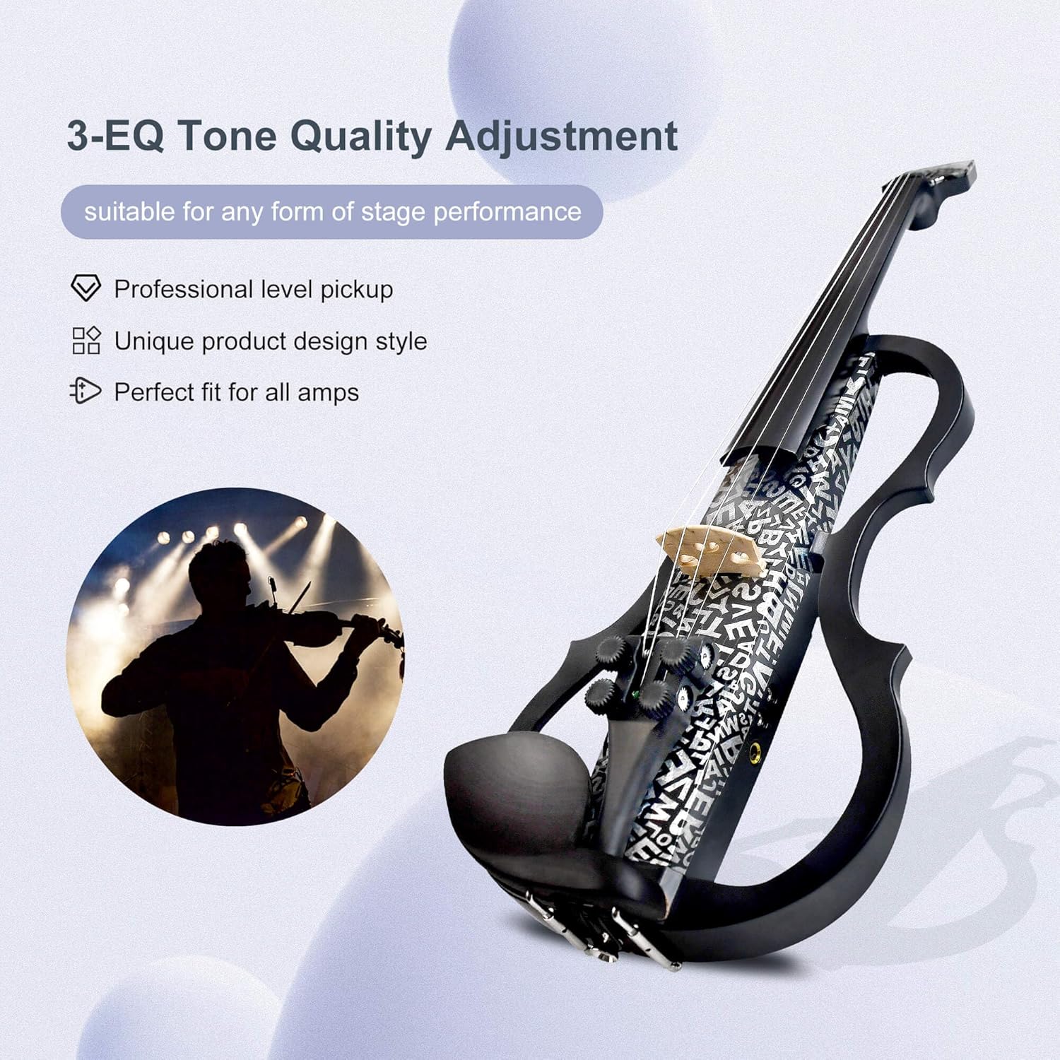 Premium Carbon Fiber Electric Violin Full Size 4/4,Professional Silent Electric Violin for Adults,Teens,Electric Fiddle with Pro Pick up-ZNDS-2304