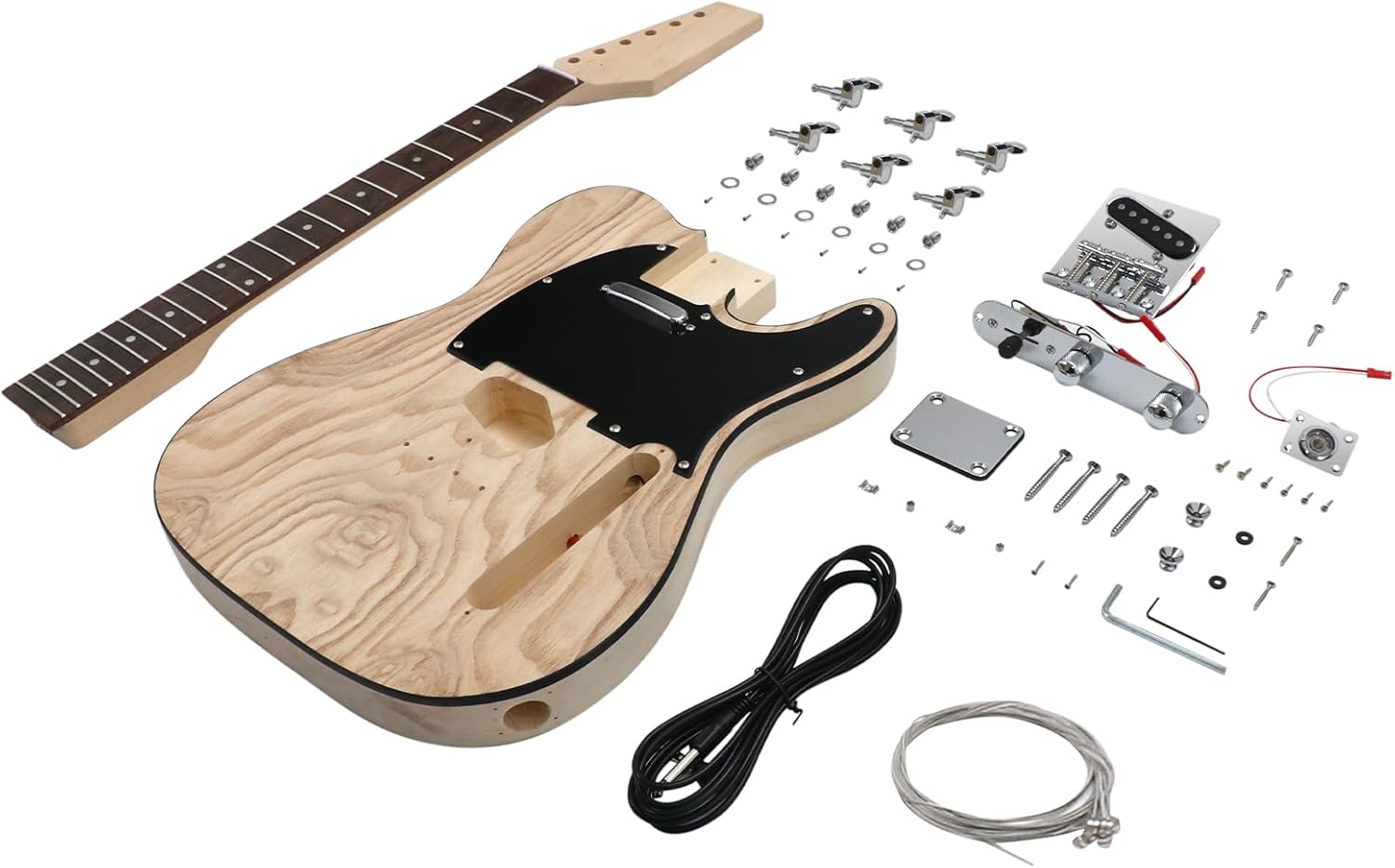 DIY Electric Guitar Kit Beginner Kit TL Style 6 String Right Handed Basswood Body with Ash Burl Top Hard Maple Neck Rosewood Fretboard Chrome Hardware Build Your Own Guitar.