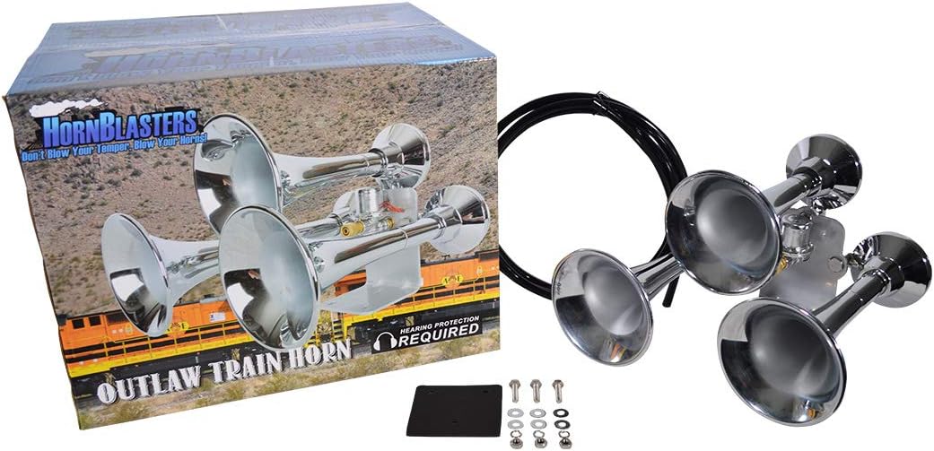 HornBlasters Outlaw 12/24-Volt Train Horn - 3 Chrome Trumpets - Big Sound