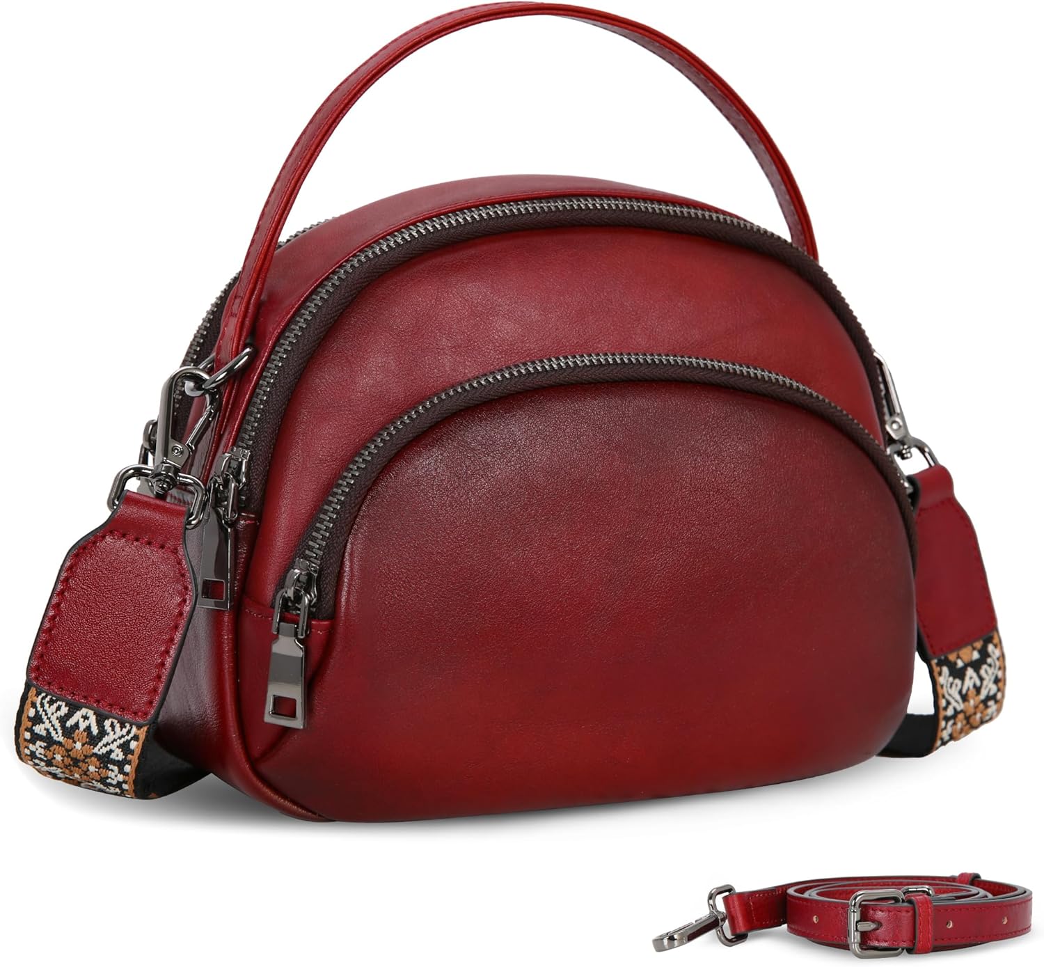 HESHE Genuine Leather Crossbody Bags Leather Purses for Women Vintage Small Shoulder Handbags with Multi-Pockets