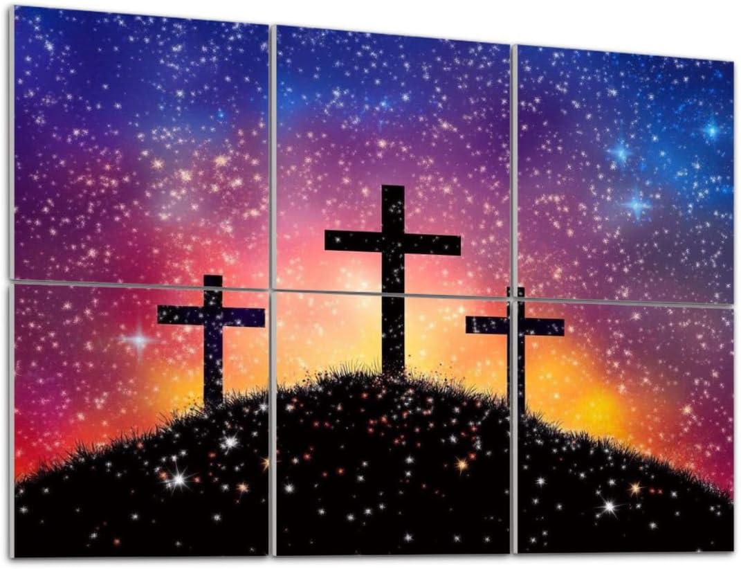 Art Acoustic Panels Self Adhesive cross Calvary hill sky filled by twinkling sparkling stars as symbol 6Packs Decorative Soundproof Wall Panels Large Sound Absorbing Panels for Home Office 48