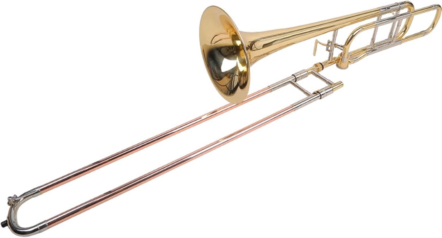 FLFL Student Trombone Brass Lacquered Gold Trombone Instrument with B Flat and F Keys is Suitable for Band Examination Performance