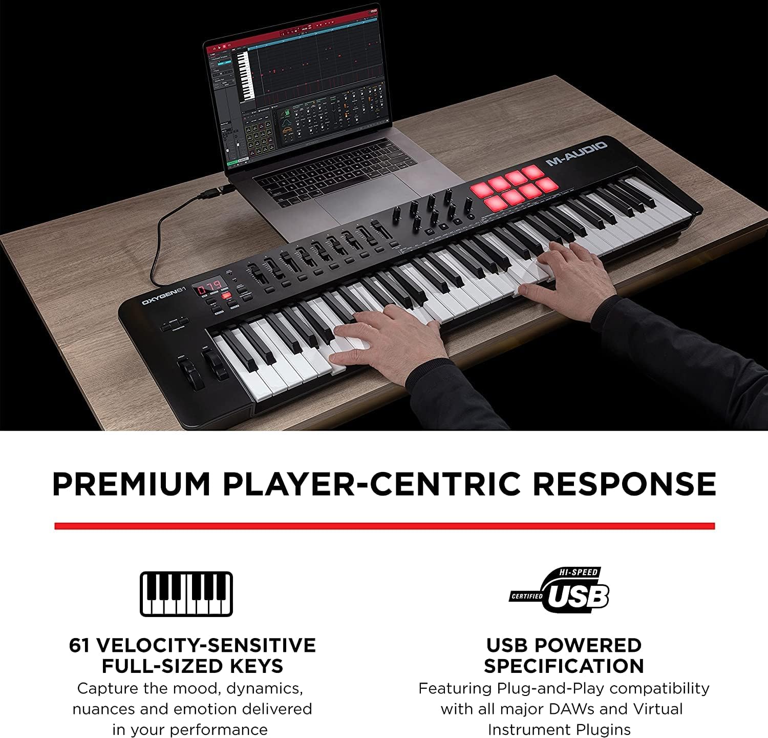 M-AUDIO Oxygen 61 MKV MIDI Controller Bundle with Headphones for Studio Recording, Music Production, Podcasting and Streaming