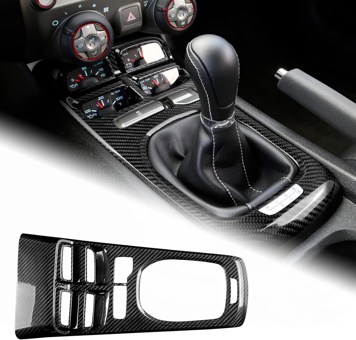 AIRSPEED Car Gear Shift Frame Panel Cover Center Console Gearbox Sticker Real Carbon Fiber Interior Accessories for Chevrolet Camaro 2010 2011 2012 2013 2014 2015 with Manual Transmission, Black
