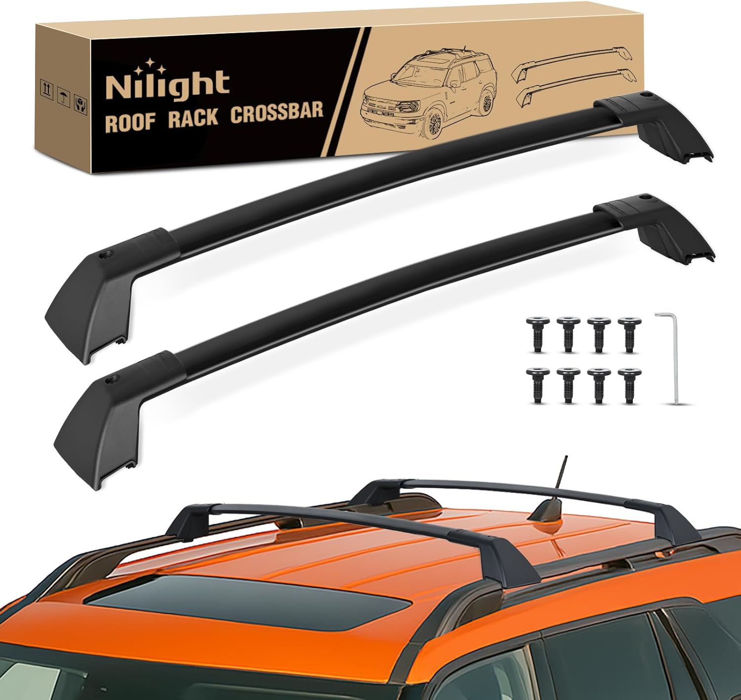 Nilight Roof Rack Cross Bars Fit for Ford Bronco Sport On Road Base Big Bend 2021 2022 2023 2024, Adjustable Aluminum Less Wind Noise Car Crossbars for Cargo Carrier Luggage Kayak Tent Snowboard