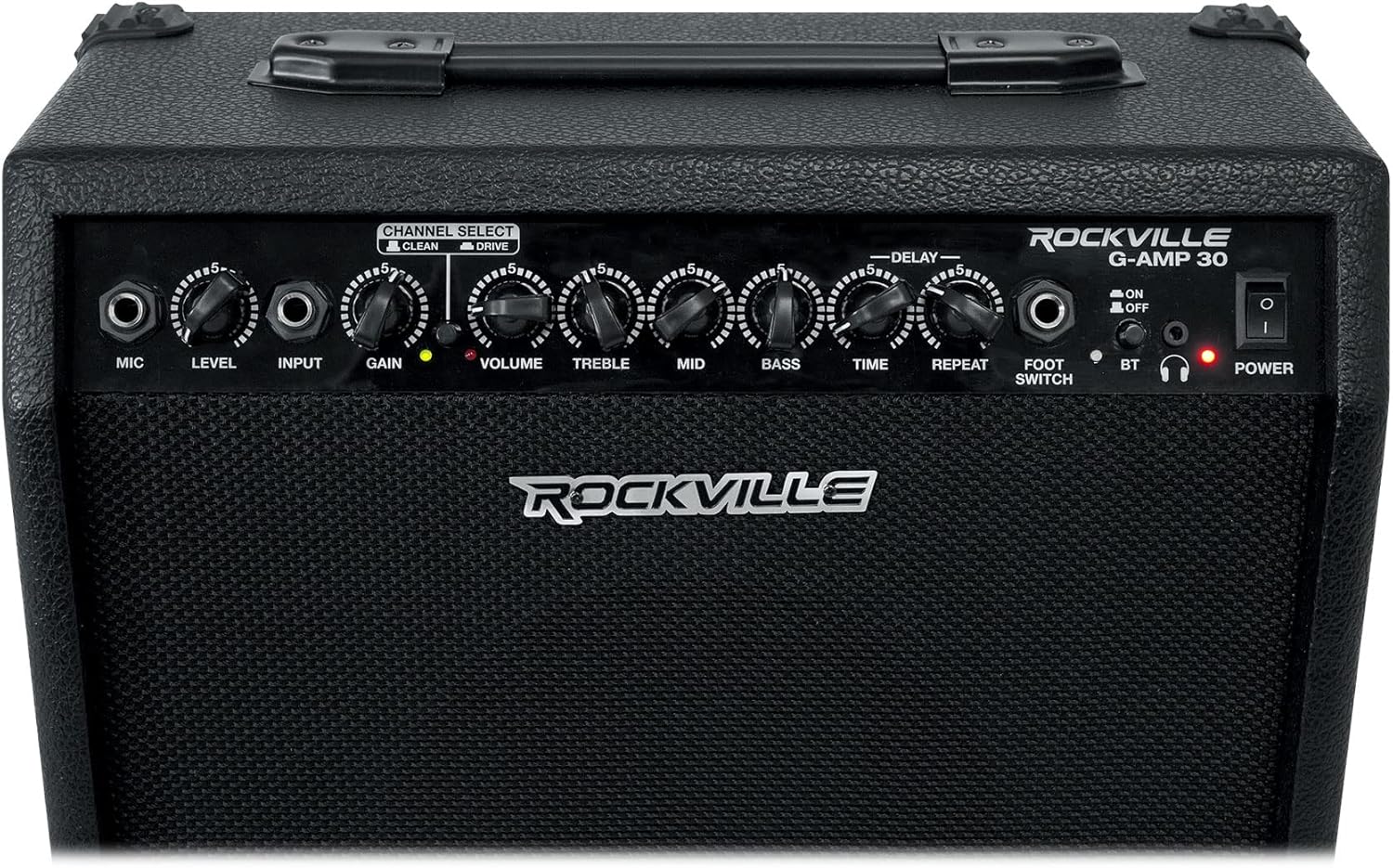 Rockville G-AMP 30 Watt Guitar Combo Amplifier, Bluetooth, Mic Input, Footswitch, Delay Effect, for Home Practice and Small Gigs