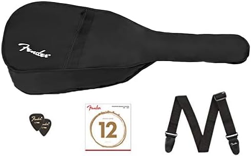 Fender CC-60S Concert Acoustic Guitar - Black Bundle with Gig Bag, Tuner, Strap, Strings, Picks, Instructional Book, and Austin Bazaar Instructional DVD