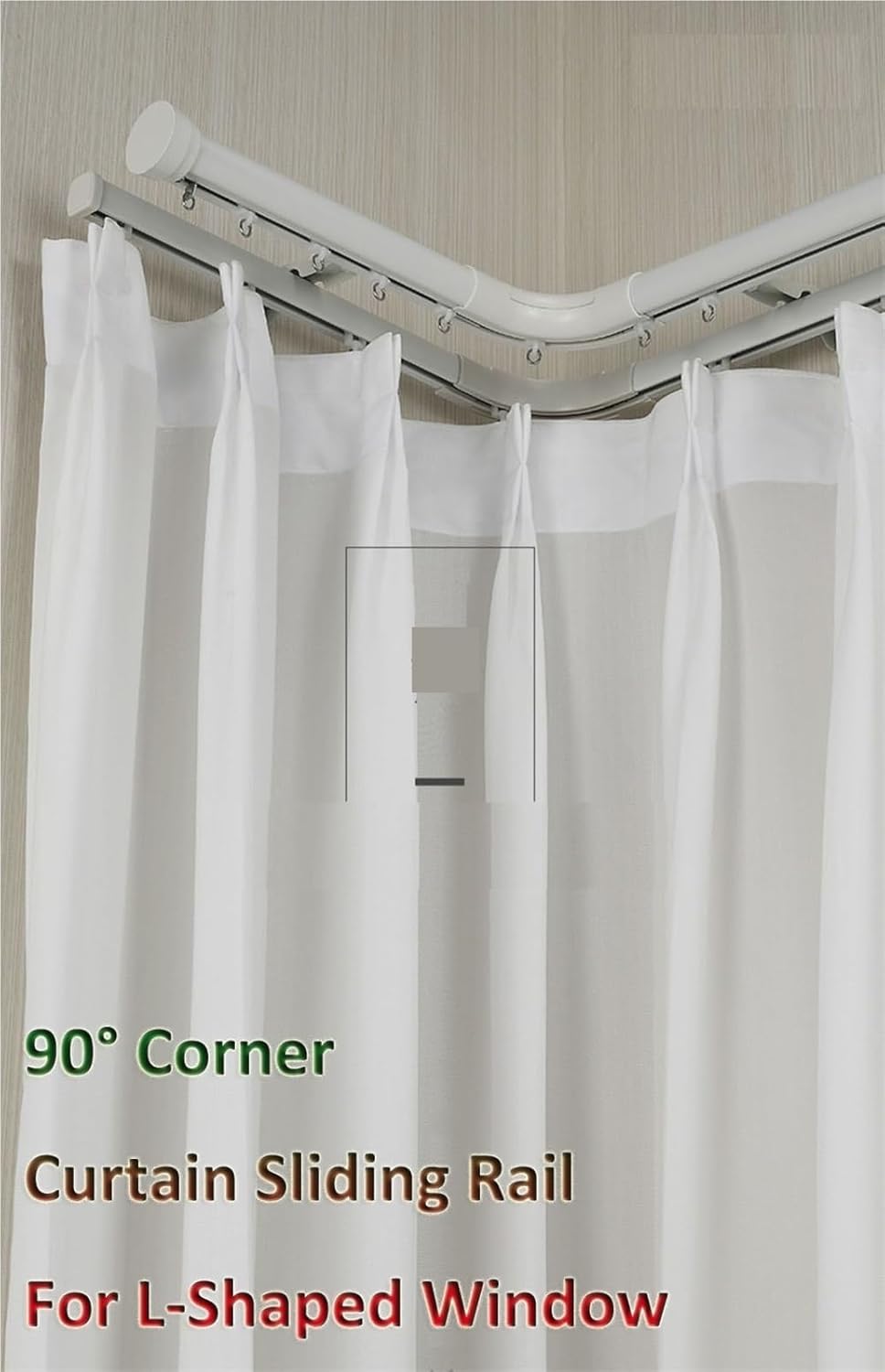L-Shaped Curved Window Roman Pole Ivory White Double Curtain Rail Wall Mount 90° Corner Connector Curtain Sliding Rail(240cm)