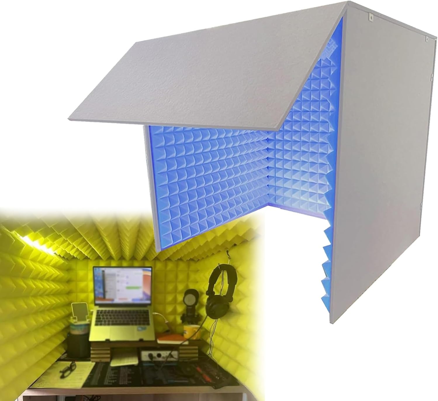 Recording Microphone Isolation Cover, Top Closed Foldable Soundproof Cover, Portable Recording Studio (Blue)