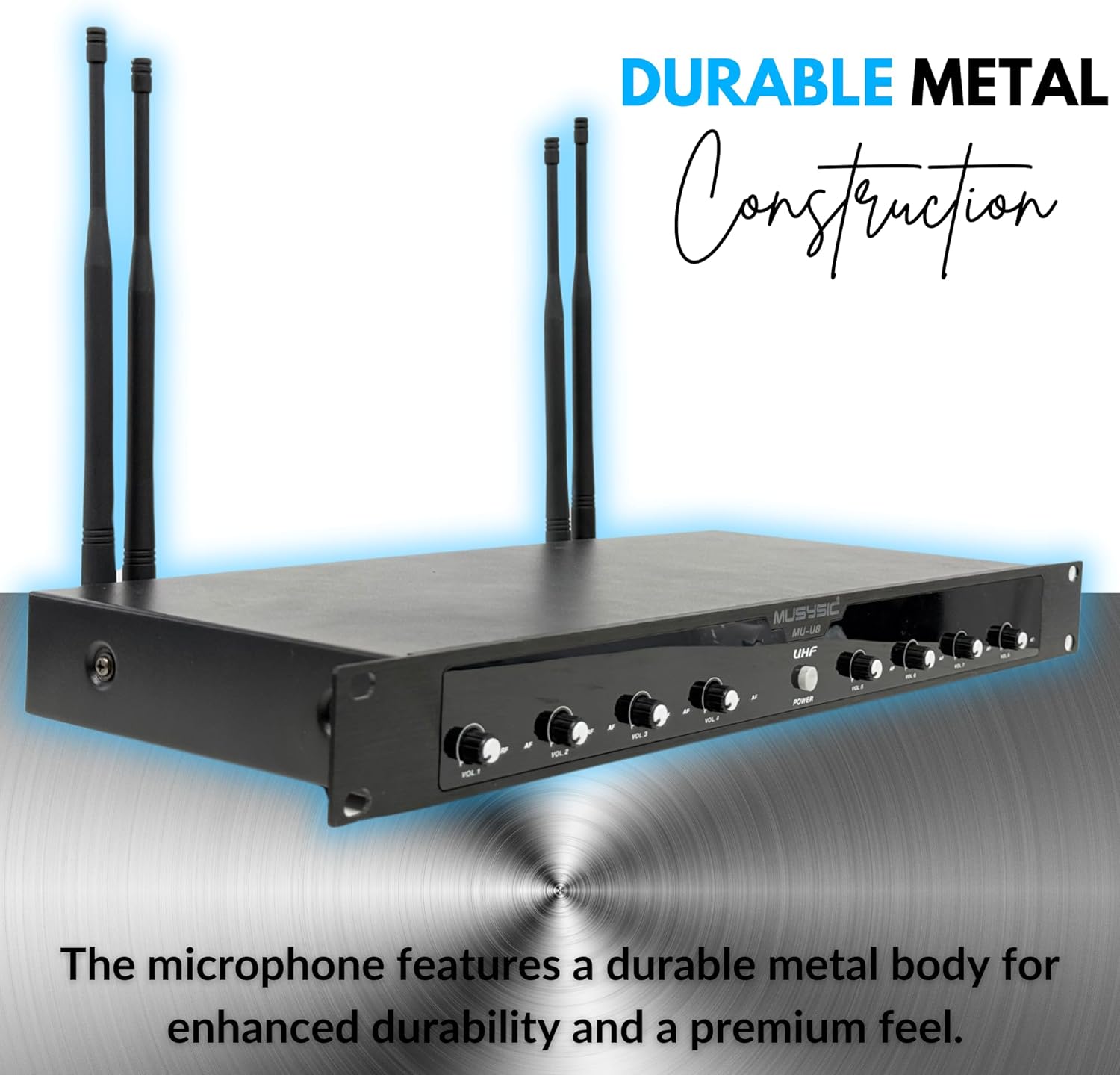 MUSYSIC 8-Channel Professional Wireless UHF Microphone System, 300ft Range Fixed Frequency Bodypack Headset/Lapel Microphones for Singing, Karaoke, Church, DJ (Frequency Set 2)