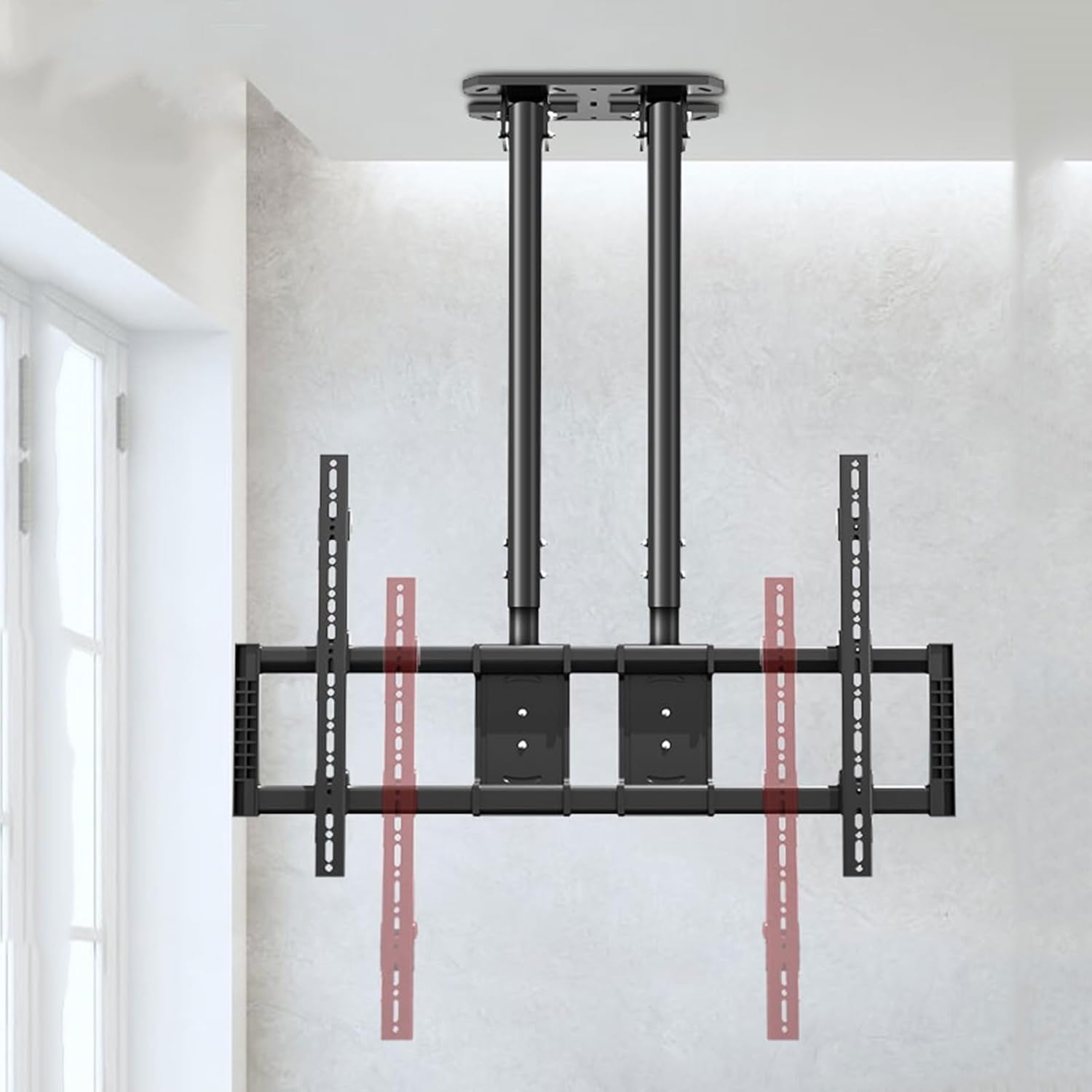 Ceiling TV Mount Stand - Tv Wall Mount, Adjustable Height Double Pole Single Screen TV Mount, Tilt Swivel Telescopic TVs Bracket for 50-100 Inch TVs, Can Mount On Ceilings/Wall,