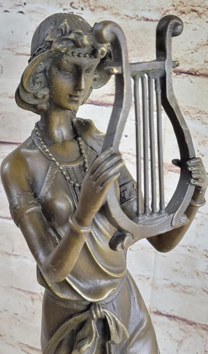 Large Western Art Deco Bronze Autoharp Harp Women Girl Fairy Maiden Sculpture Decorative Gift Article Sale Deal by European Broze