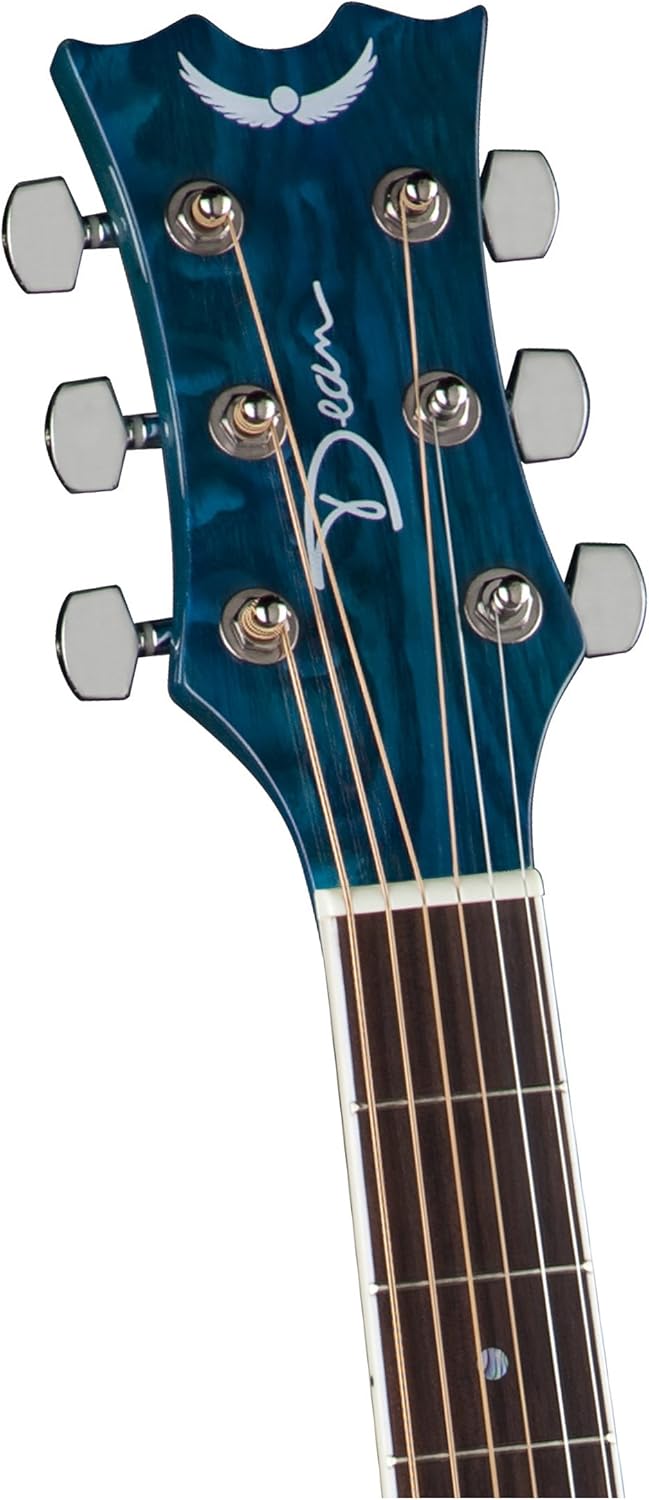 Dean AX DQA TBL Dread Quilt Ash Acoustic Guitar, Trans Blue