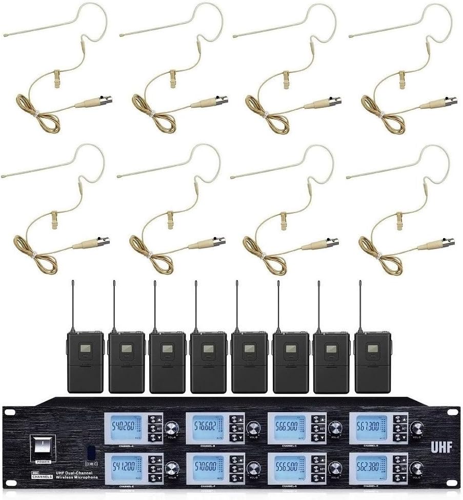 8800 Wireless Professional Microphone 8 Channels Beige Headset uhf Wireless System for Church Meeting