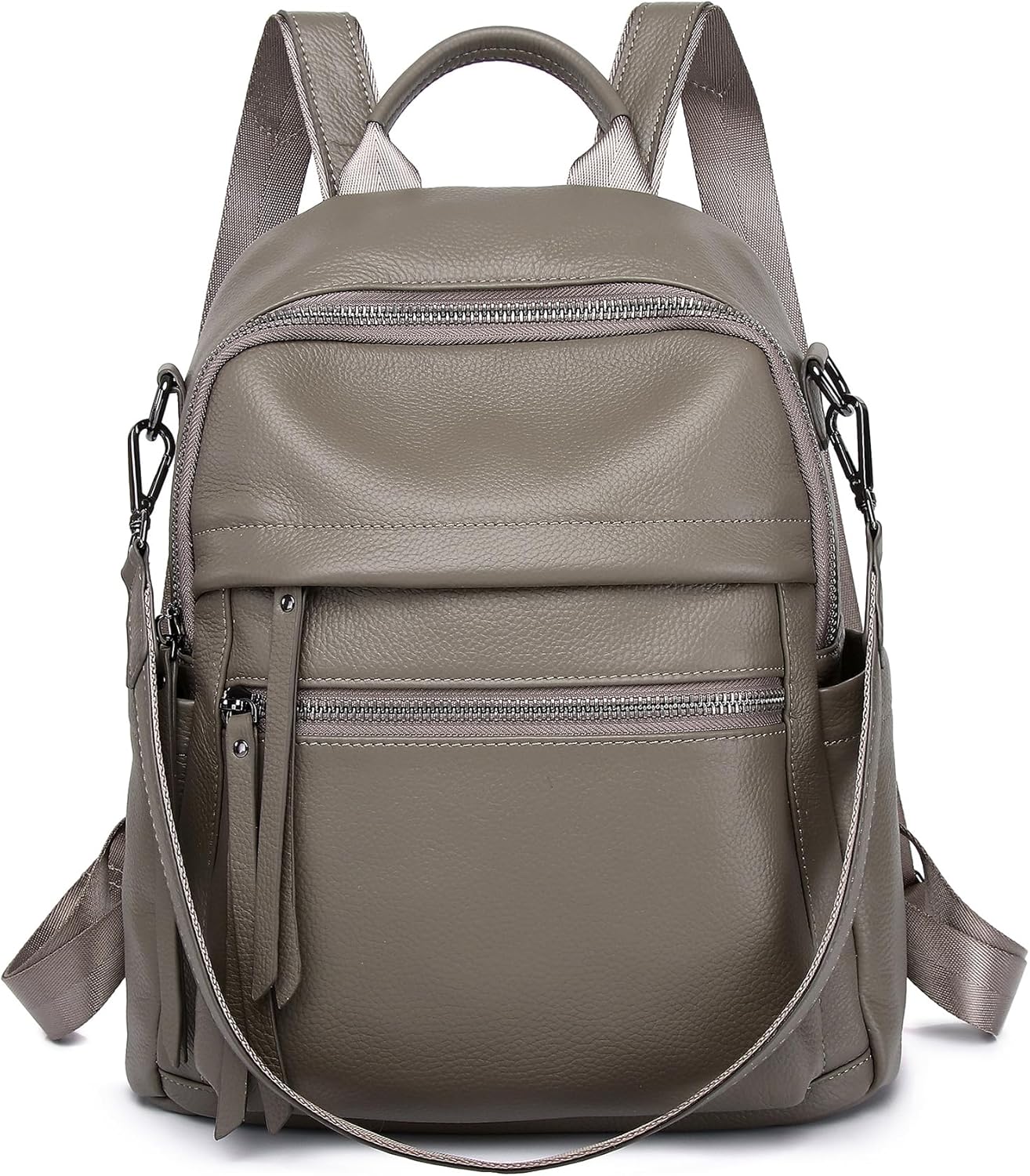 Genuine Leather Backpack Purse For Women Grey Real Soft Leather Convertible Ladies Daypack Shoulder Bag