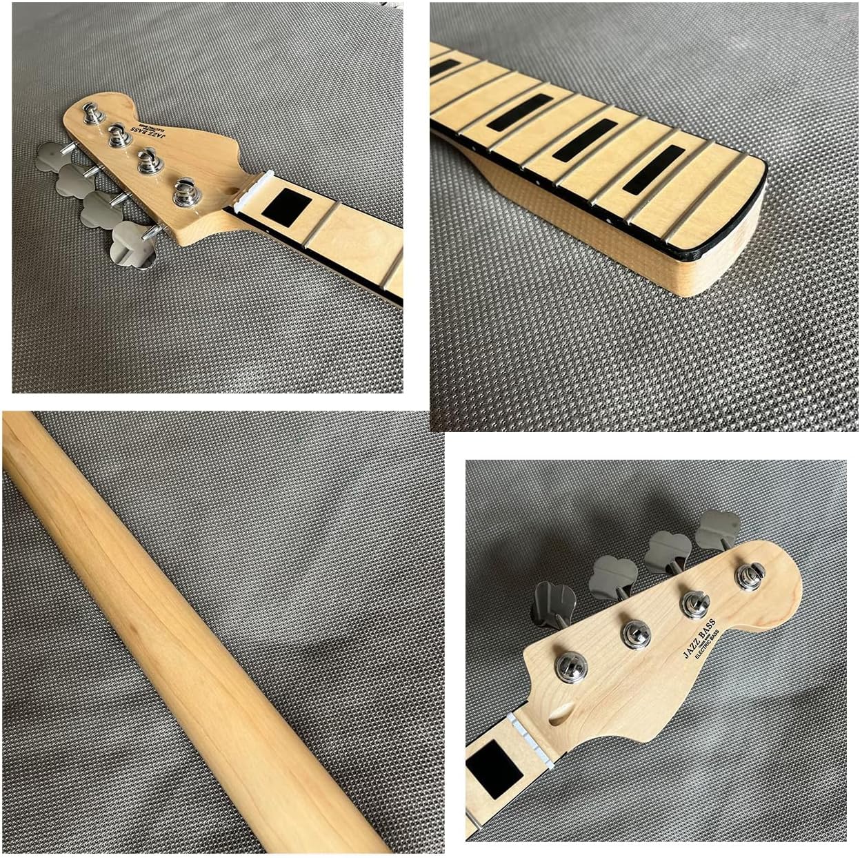 4 String Electric Bass Guitar Neck with Locking Tuners Set 20 Fret Maple Neck Black Binding Fingerboard Replacement for Bass Guitar DIY Parts