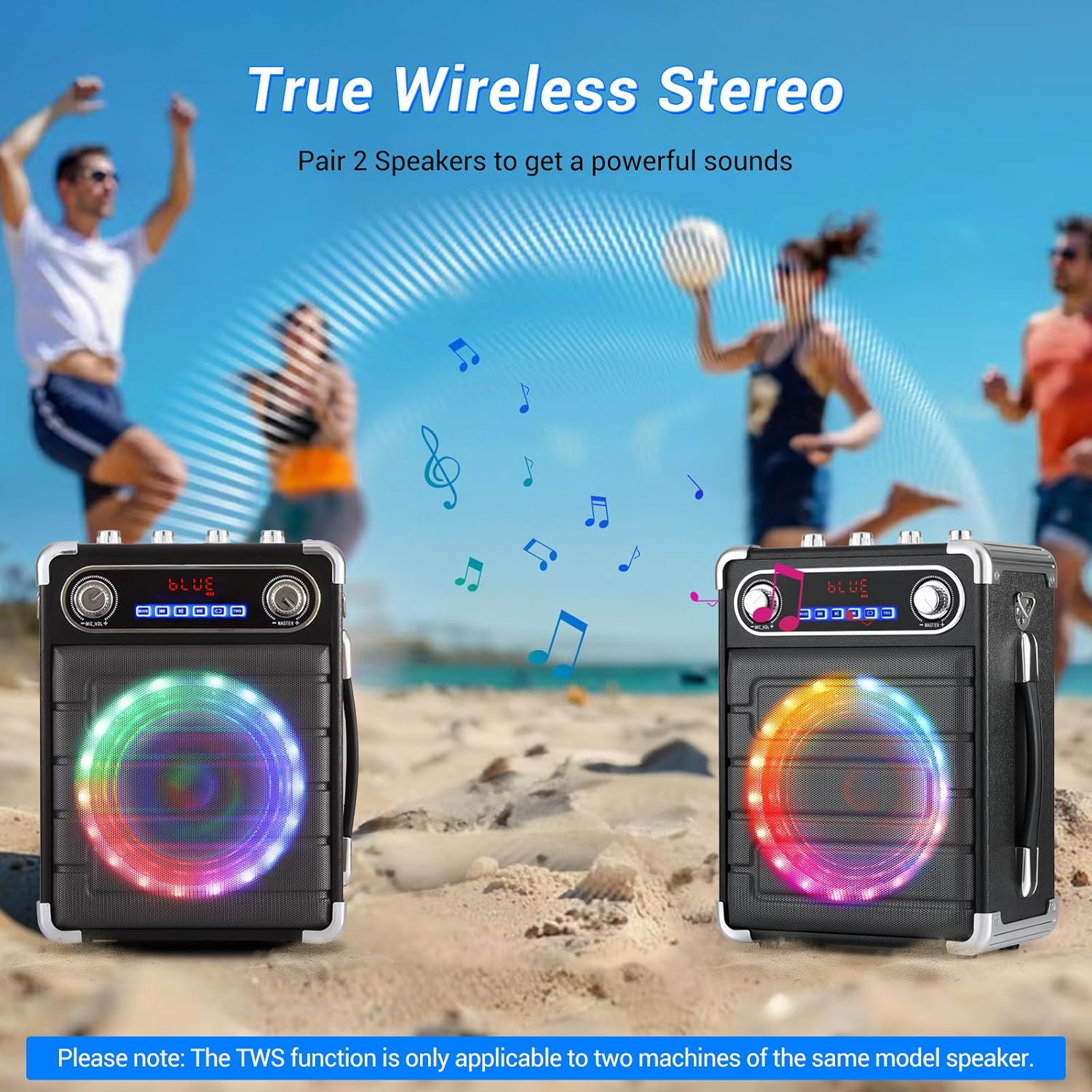 60W Karaoke Machine for Adults Kids, Portable Bluetooth Speaker with Bass/Treble Adjustment, Shoulder Strap, Remote Control, 2 Microphones, LED Lights, PA System Support TF/USB/AUX, TWS, Guitar
