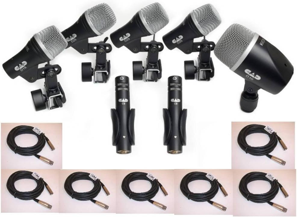 CAD STAGE7 Audio 7-Piece Drum Microphone Pack, Case, (7) FREE XLR 20' Mic Cables