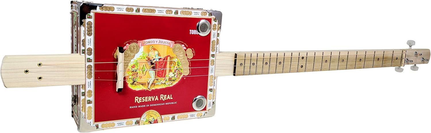 Complete DIY 3-String Fretted Cigar Box Guitar Kit with Neck - includes Acoustic/Electric Pickup