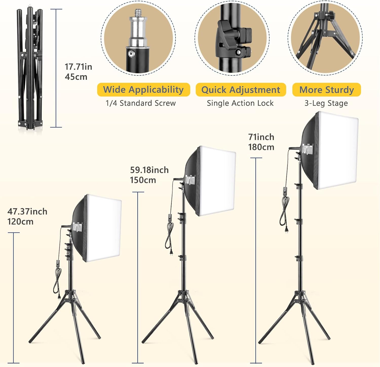 Torjim Softbox Photography Lighting Kit, 16'' x 16'' Professional Softbox Lighting Kit with 85W 3000-7500K LED Bulbs, Studio Lights for Photography/Video Recording/Live Streaming/Portraits Shooting