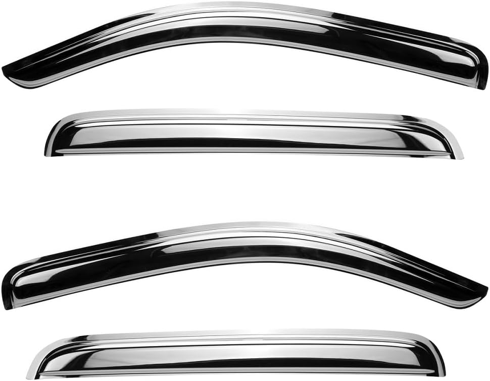94309Y Chrome Side Window Visor Wind Vent Deflector,4pc Outside Mount Style Shade Sun Rain Guards Set fit for 2007-2020 Toyota Tundra CrewMax Cab with 4 Full Size Doors