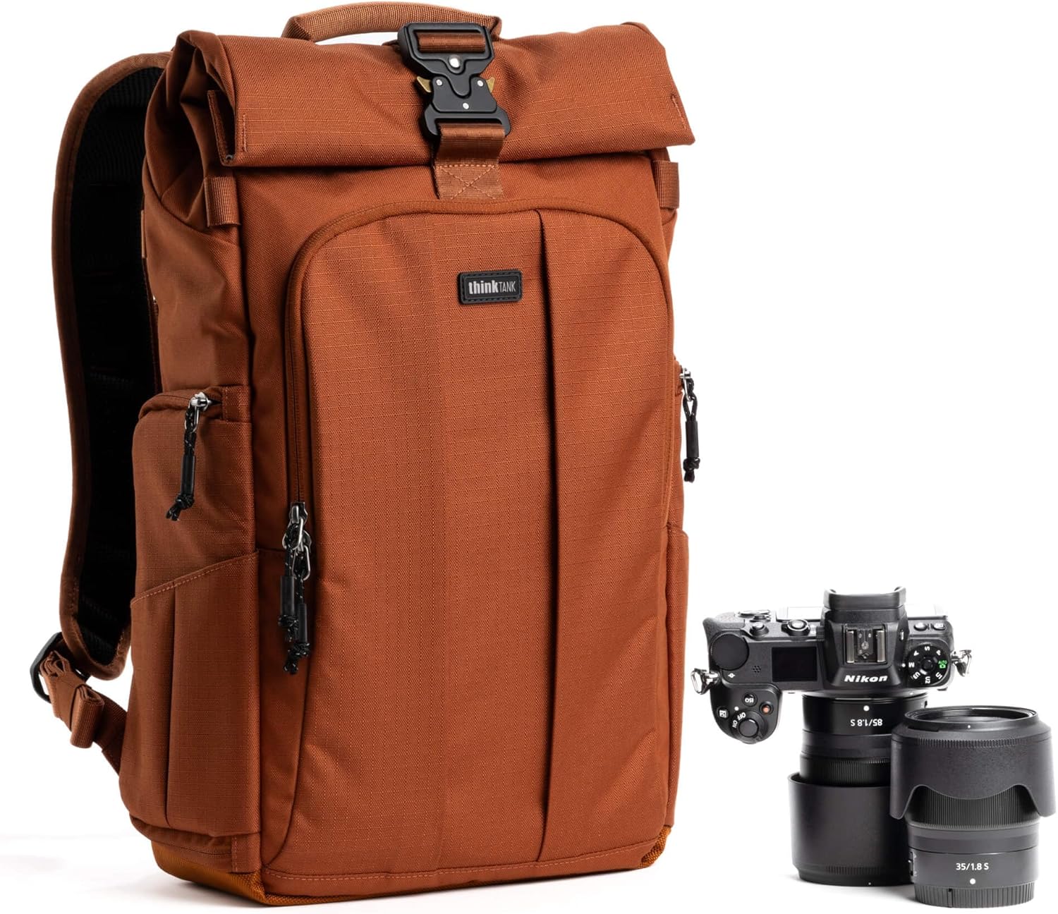Think Tank FocusPoint 22L RollTop Camera Backpack - Urban Rust: Expandable Travel & Camera Backpack with Laptop Sleeve, Quick Side and Back Access, Rain Cover – Versatile Photography & Travel Bag