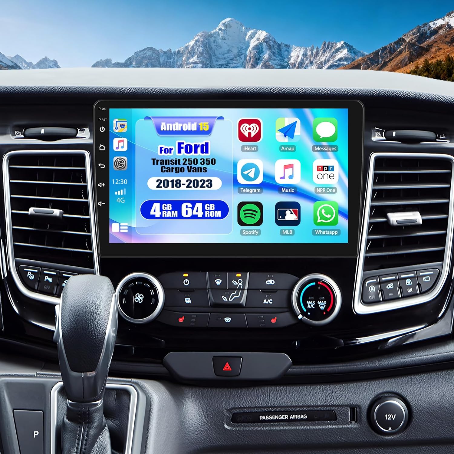 4G+64G Android 15 Car Stereo for Ford Transit 250 350 Cargo Vans 2018-2023 Wireless Carplay Android Auto with 10'' Touch Screen WiFi GPS Navigation AHD Backup Camera FM RDS EQ SWC