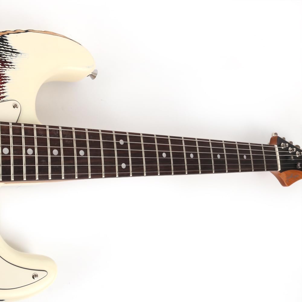 Fojill FSTR-60 Heavy Relic Solid Body Electric Guitar Roasted Canadian Maple Neck Real Rosewood Fretboard Fingerboard Elm Body Stainless Fret(Cream)