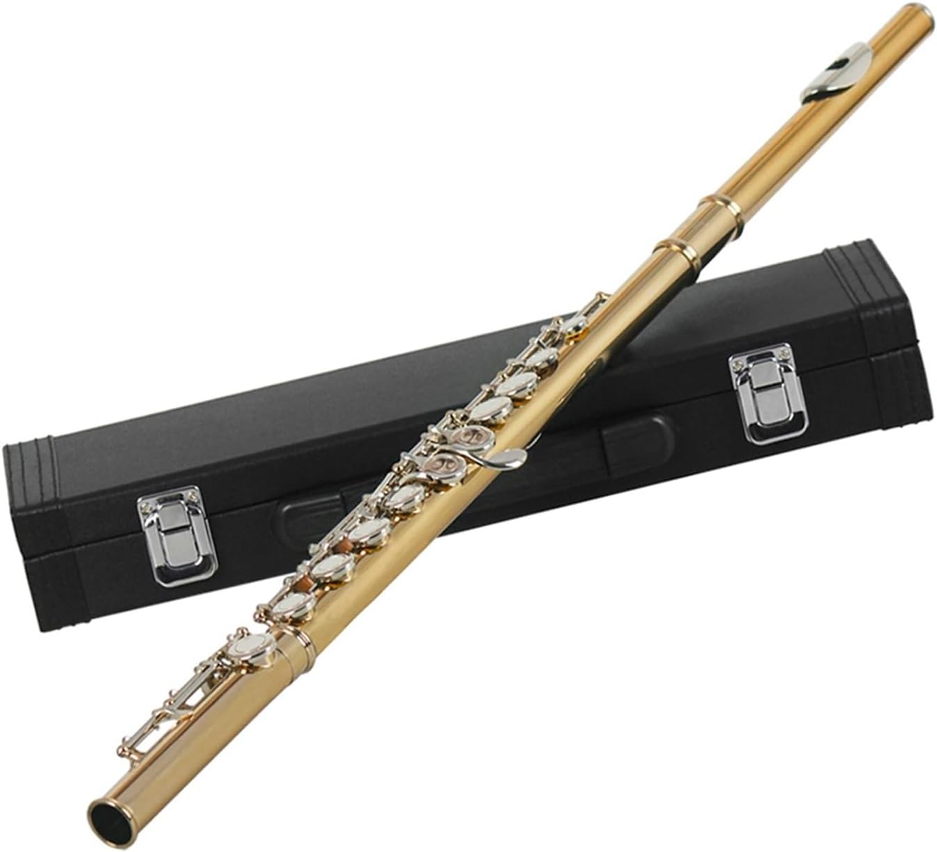 Flute Gold-Plated Silver Key 16 Hole Flute Woodwind Closed Hole E Key Flute with Box Music Flutes Musical Instruments (Color : Gold Silver)