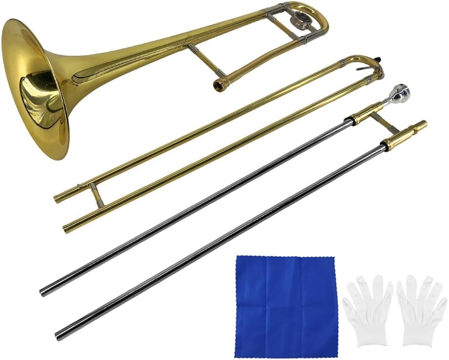 Alto Trombone Brass Gold Lacquer Bb Tone B flat Wind Instrument with Cupronickel Mouthpiece Cleaning Stick Case