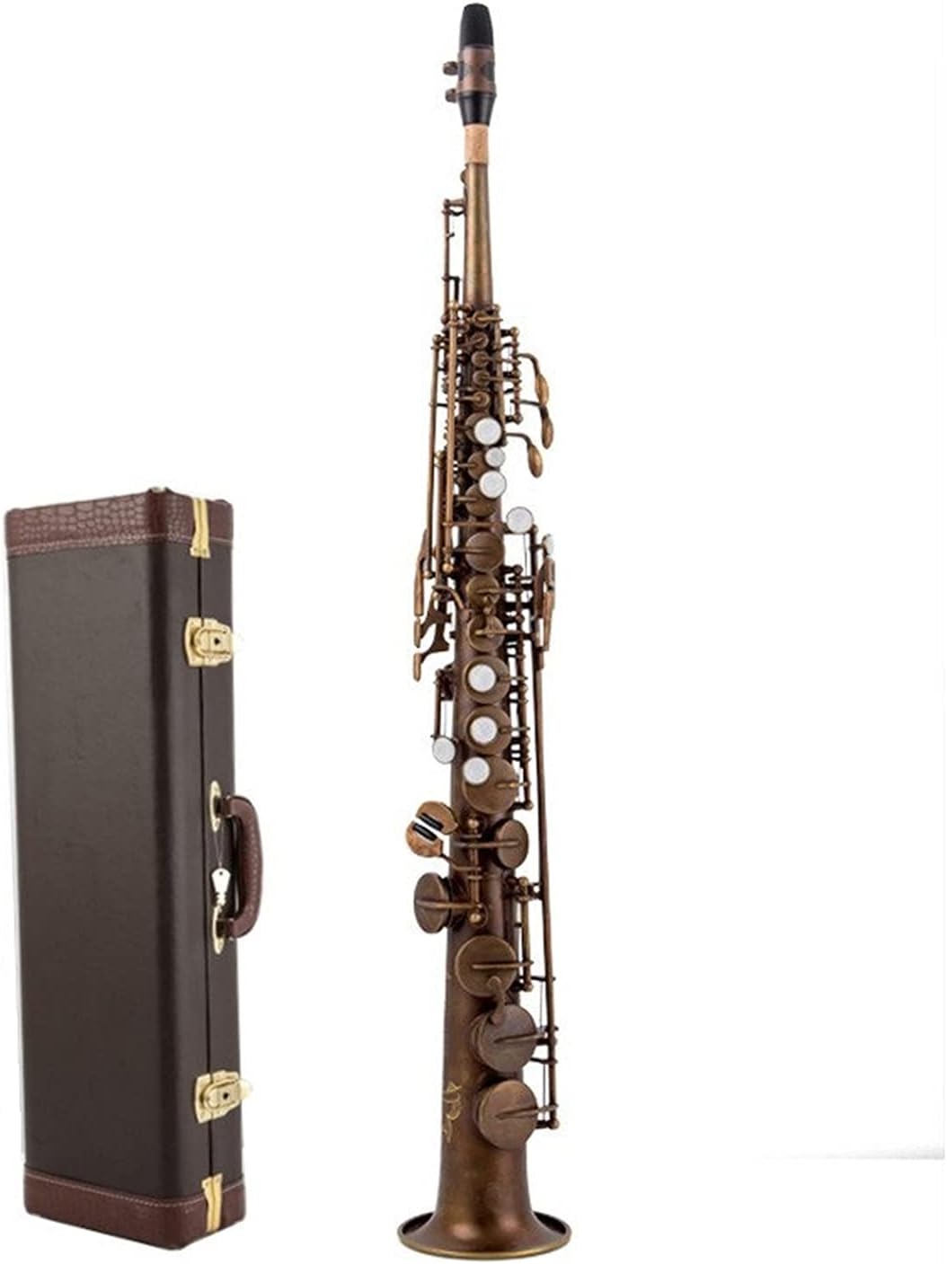 Sax Beginners Kit Brass Straight Soprano Sax Saxophone Bb B Flat Woodwind Instrument Natural Shell Key Carve Pattern Wind Instrument