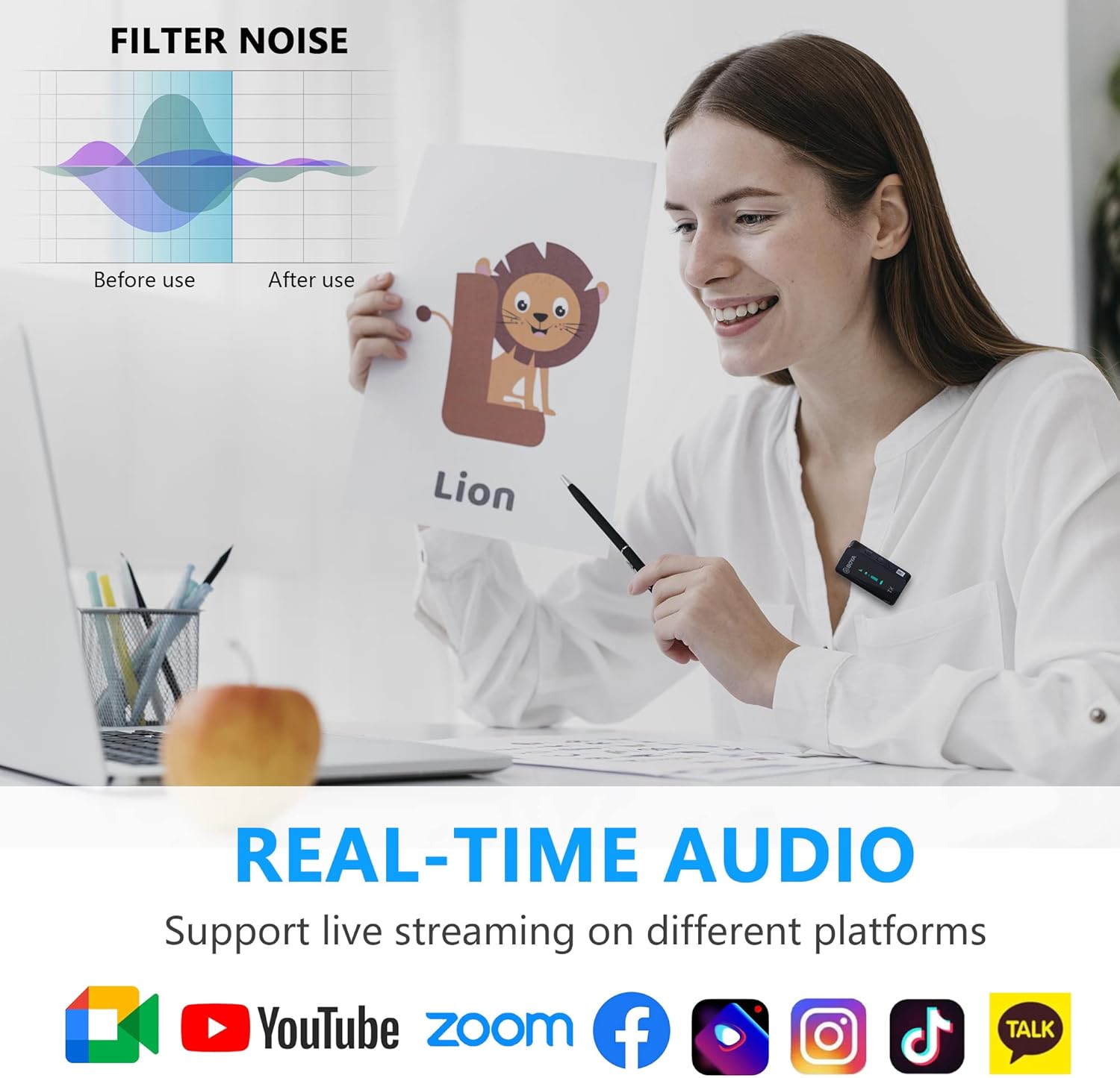 BOYA Wireless Lavalier Microphone, by-XM6 K1 2.4G Compact Professional Lapel Mic with Rechargeable Charging Case for iPhone/iPad/Android/Camera-7HR Battery, 328' Range,LED Display