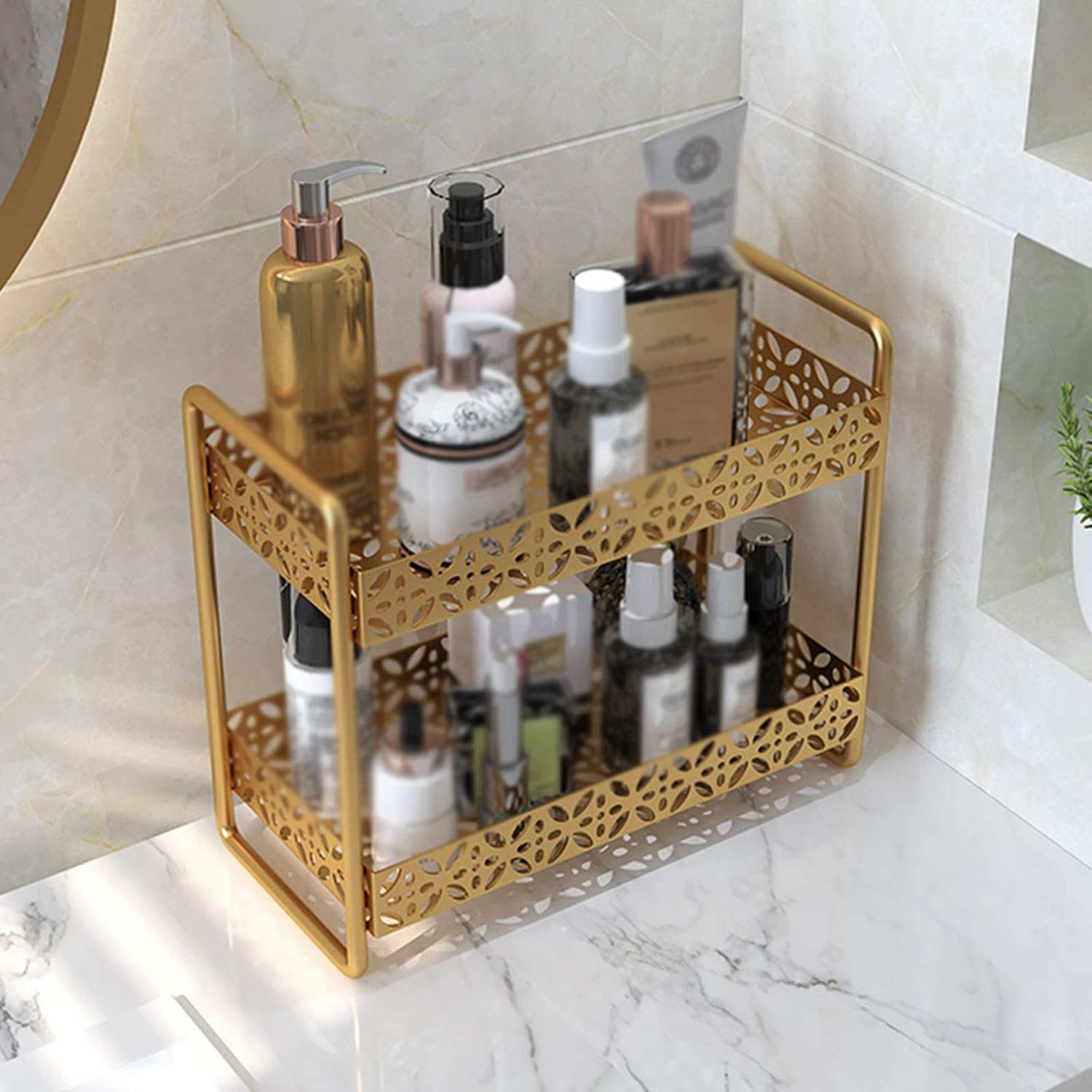 XXIOJUN Bathroom Shelf, Cosmetic Storage Iron Thickened Steel Light Luxury Phnom Penh Waterproof and Moisture-Proof Stable Multi-Layer Storage, 3 Colors 3 Sizes (Color : Black, Size : 36x16x46cm)