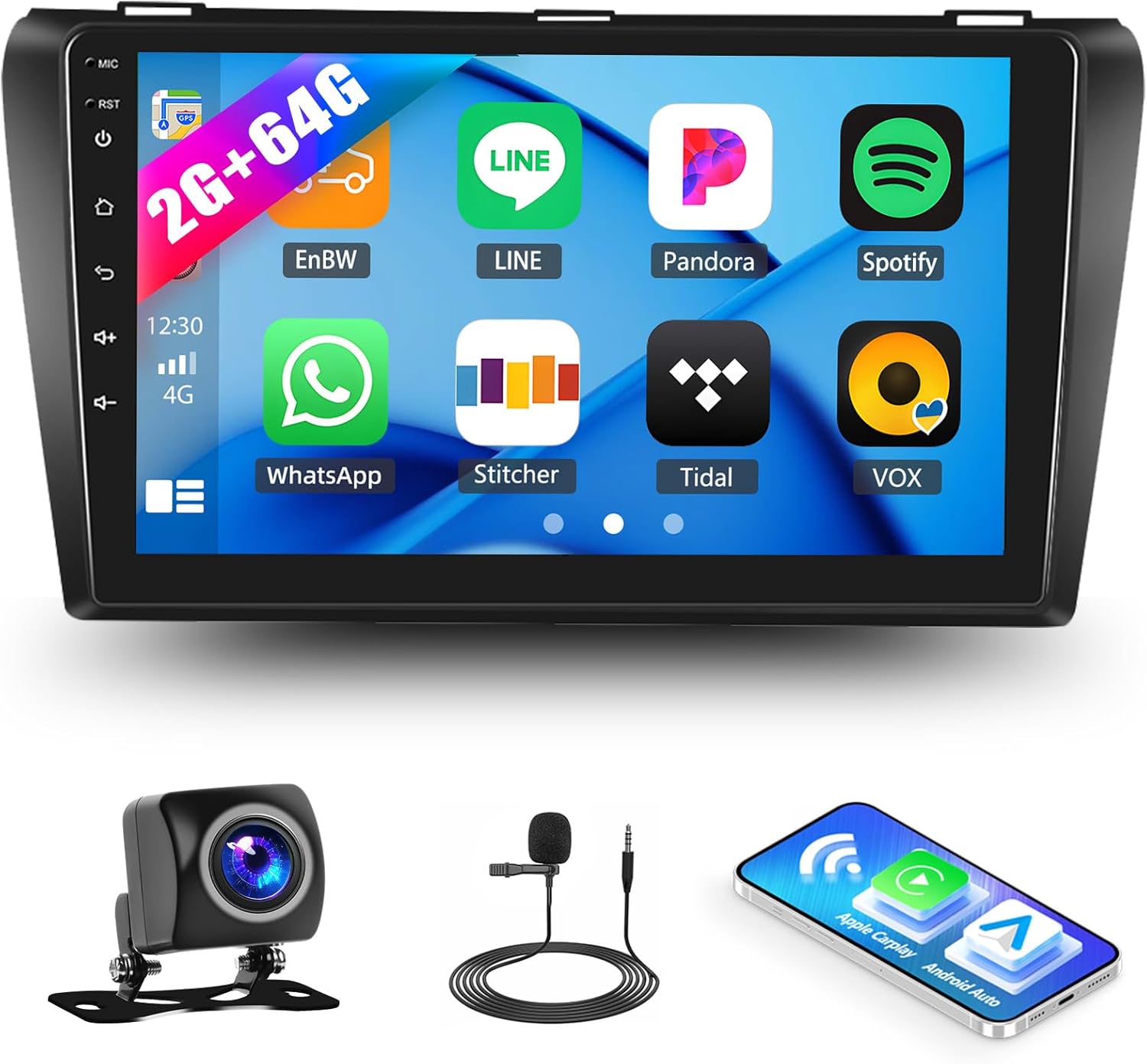 [2+64G] Android 13 Car Stereo for Mazda 3 2004-2009 with Wireless Carplay Android Auto,9