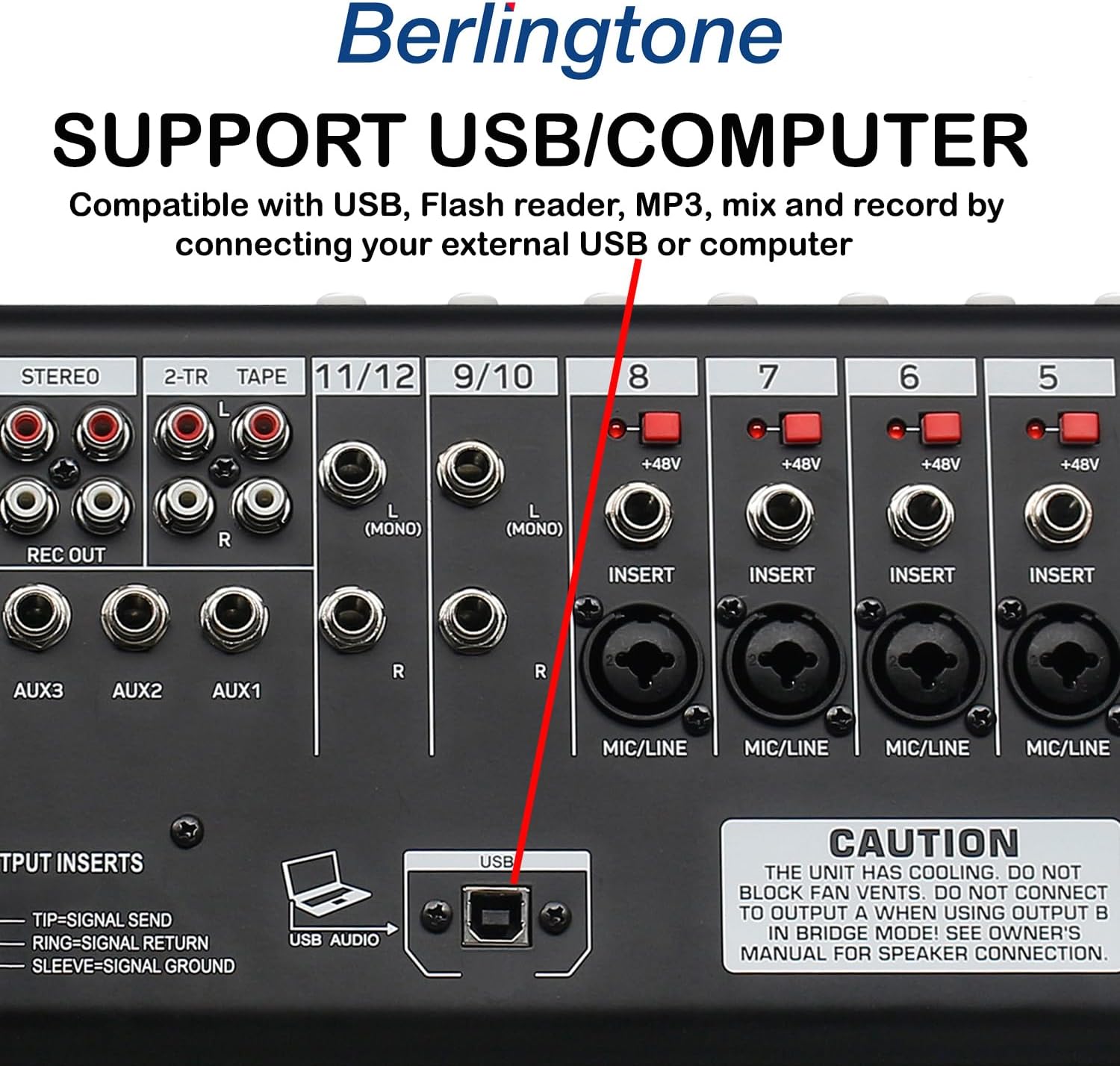 16-Channel Professional Bluetooth Audio Mixer with USB, PC Recording, 24 DSP Effects, 48V Phantom Power, 14 Mic Jack, 2 Stereo Input Soundboard,14 band EQ, RCA Input/Output (BR-216MX)