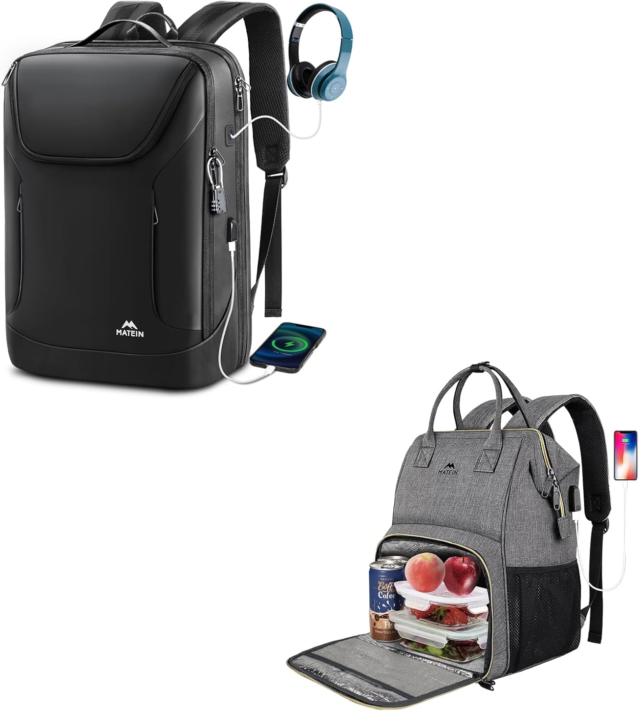 MATEIN Lunch Backpack, 15.6 Inch Insulated Cooler Bag. Waterproof Laptop Backpack, Anti Theft Business Backpack for Men with Lock