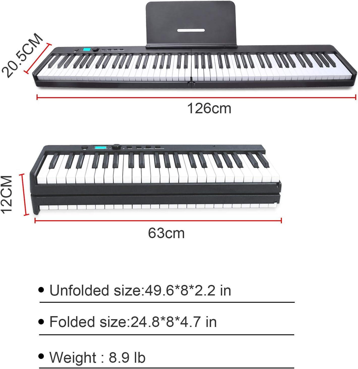Portable Folding Piano Keyboard, 88 Key Semi-Weighted Digital Piano,Full Size Electric Piano Keyboard w/MIDI Bluetooth, Suitable for Beginner, Adult,Toddler, Kids