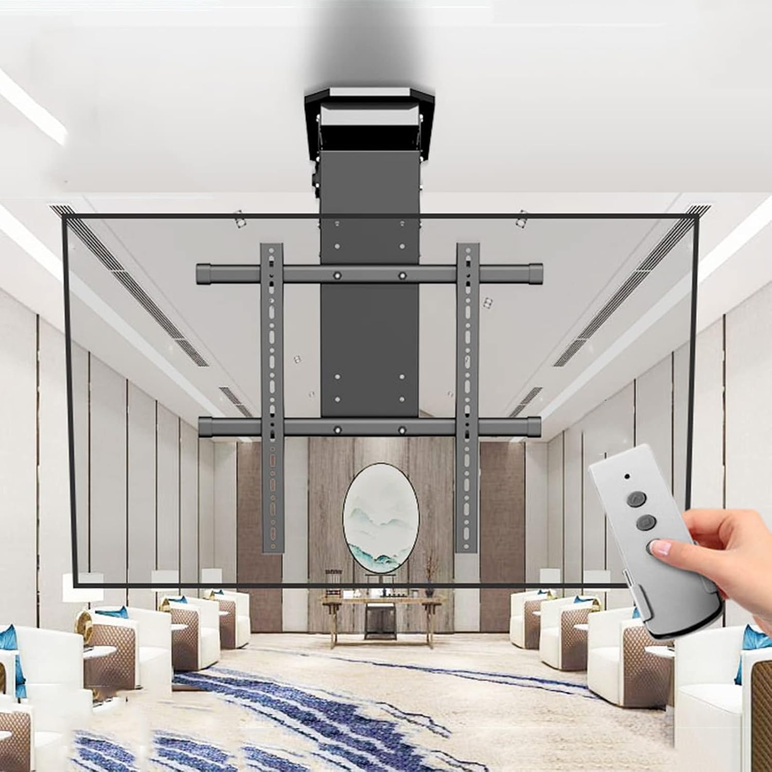 TV Wall Mount Motorized Ceiling TV Mount - Electric TV Ceiling Mount, Fits 50-90 Inch TVs, 0-85° Flip Down, Hidden Drop Down TV Lift, Motorized Flip Down TV Roof Ceiling