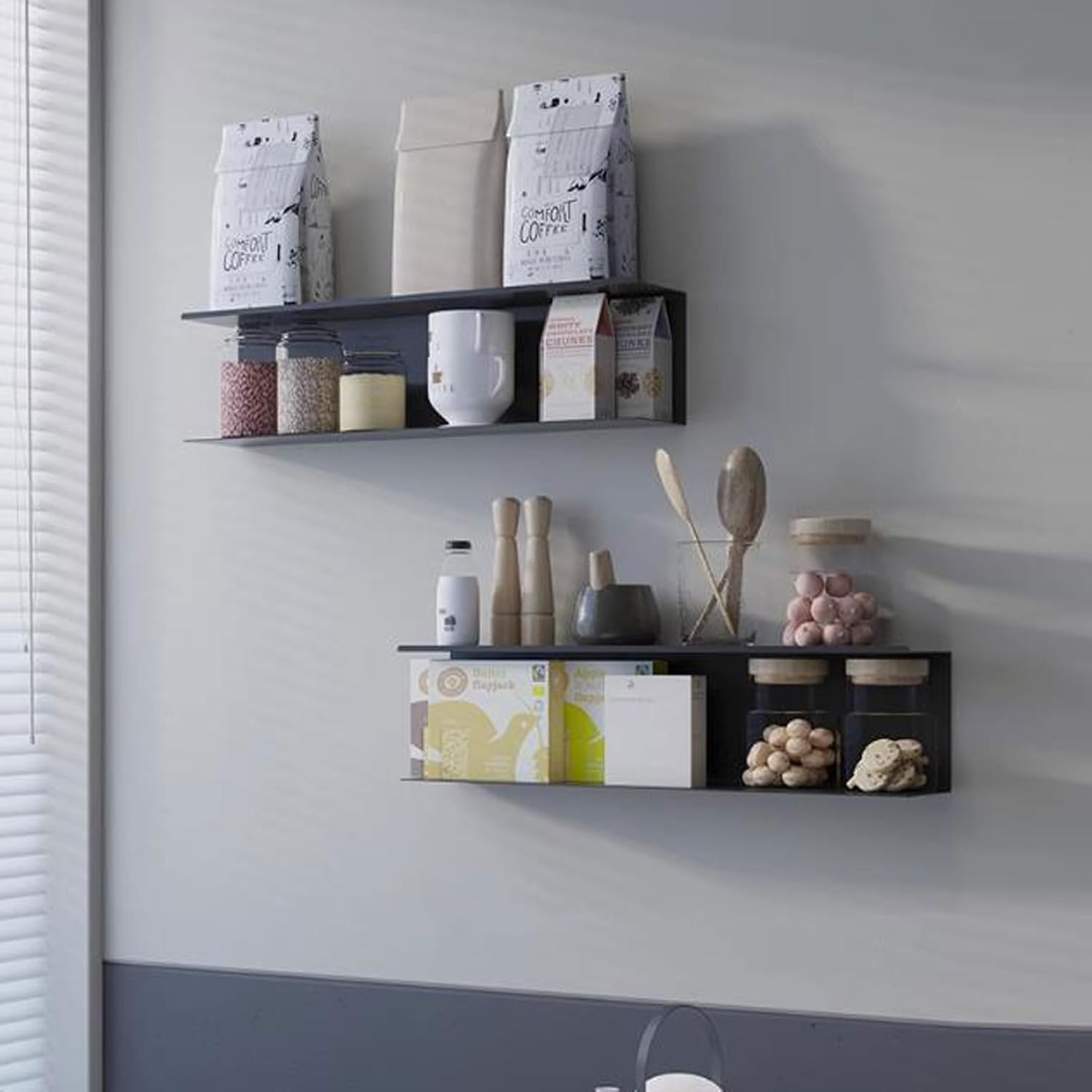 Floating Wall Shelves 2 PCS Metal Floating Wall Shelves 80cm/31.5inch, Shower Shelves Wall Mount Shelving with Screws, Book Floating Shelves for Wall Decorations Picture Frames Bathroom Kitchen Living