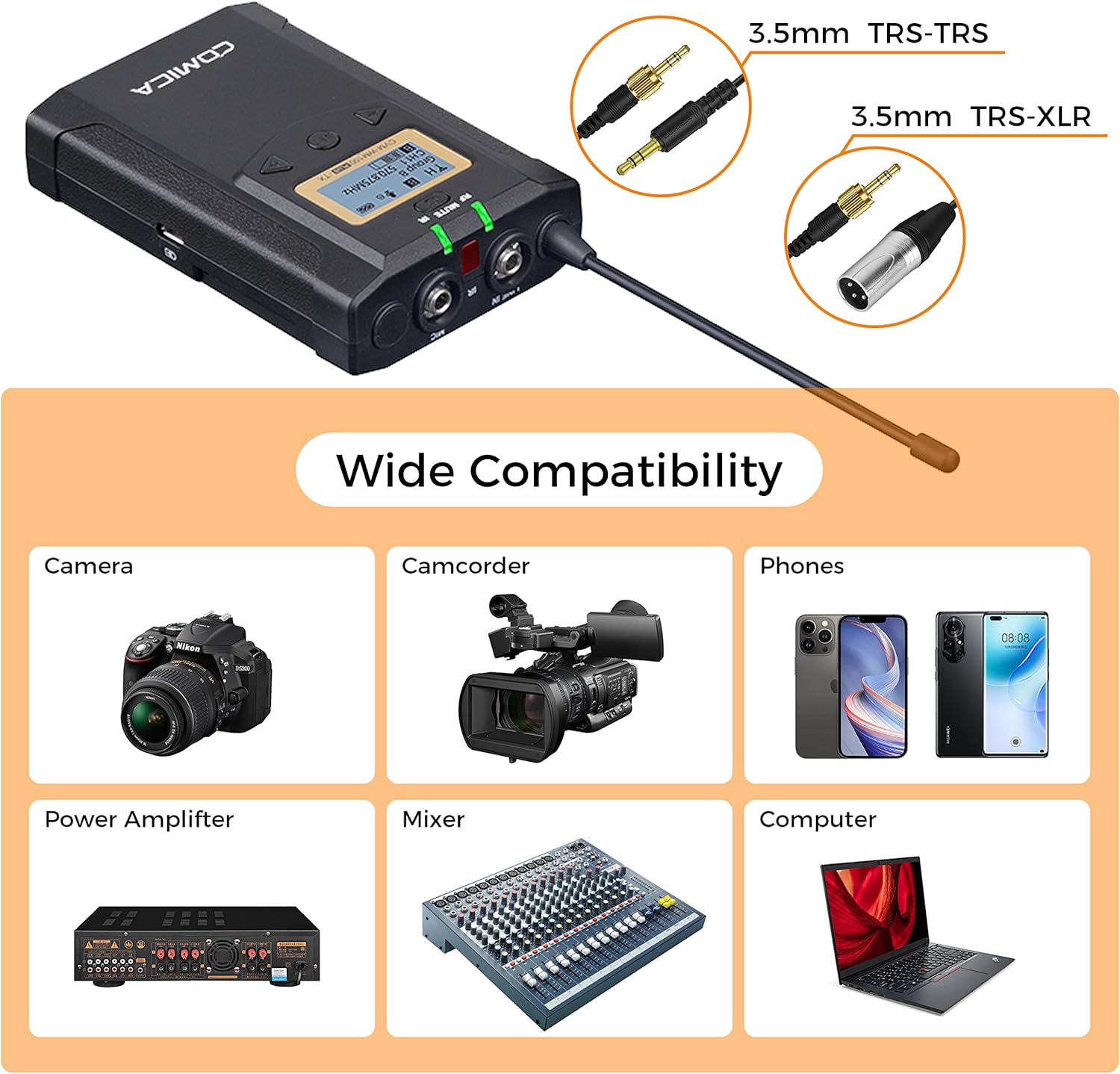 Wireless Lavalier Microphone, with Carrying Bag,Comica CVM-WM100 PLUS UHF 48 Channels Dual Lapel Microphone System for DSLR Cameras, XLR Camcorder, Phone, Lav Mic for Interview Youtube Video Shotting