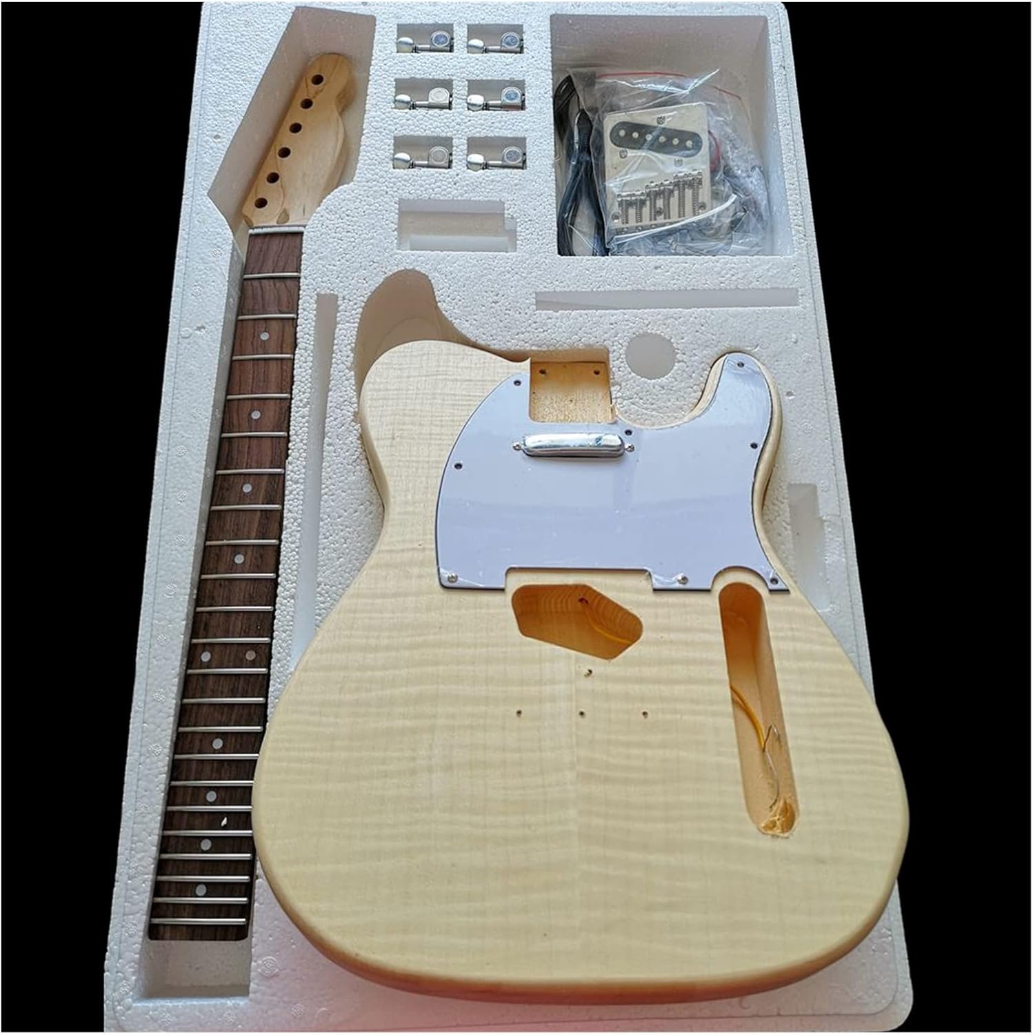 Maple Tiger Pattern Maple Electric Guitar Basswood Body Neck Rosewood Fingerboard DIY Combination DIY Guitar Kit (Color : 7)