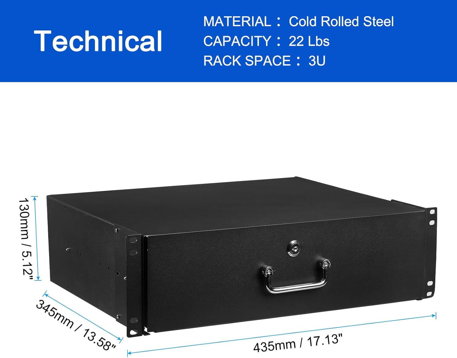 MECCANIXITY 3U Rack Mount Drawer for 19 Inch AV/Network/DJ Equipment Racks or Cabinets with Lock and Key