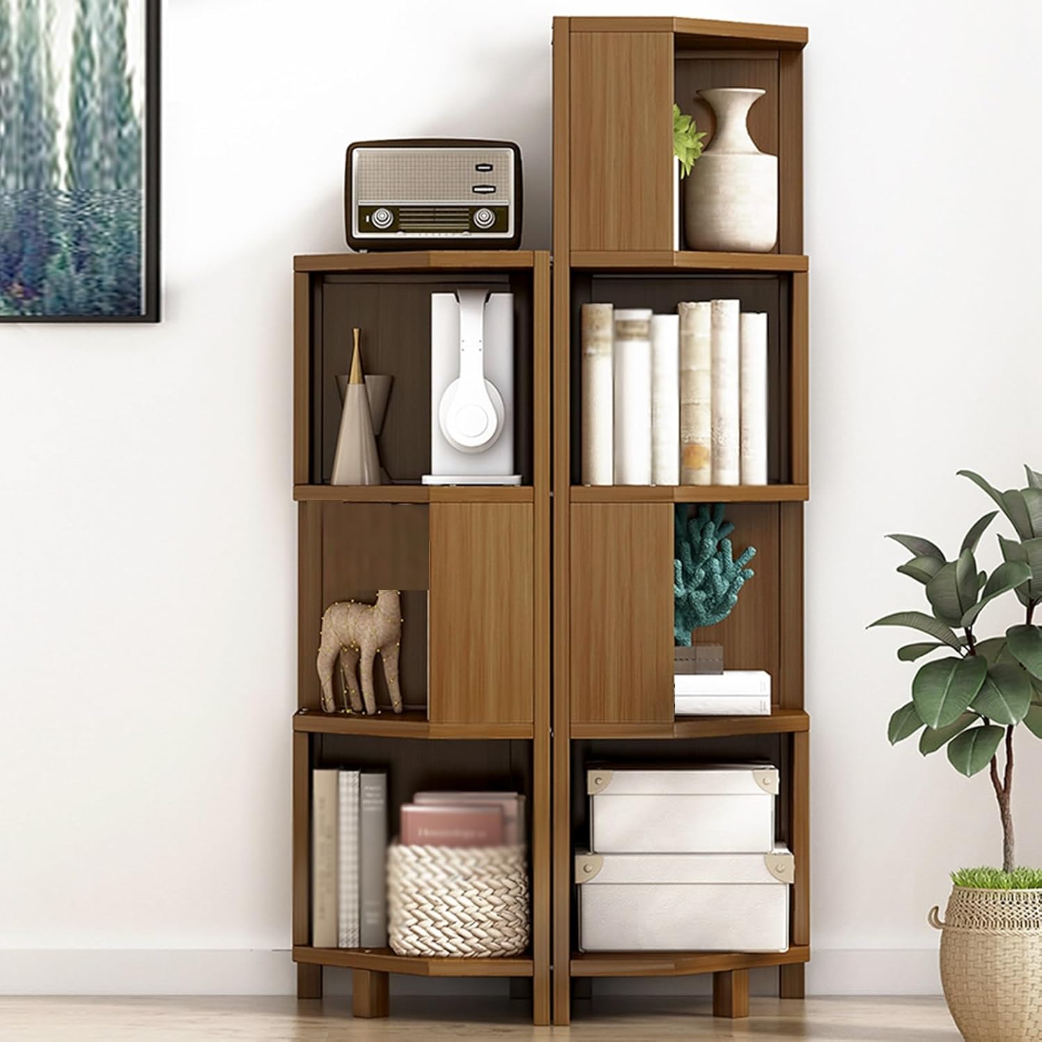 Corner Bookshelf,Bamboo Corner Cabinet,Freestanding Display Shelf,Can Store Magazines,Alarm Clocks and Other Items,Suitable for Apartments,Dormitories,Living Rooms(17.71x12.59x53.93in) ()